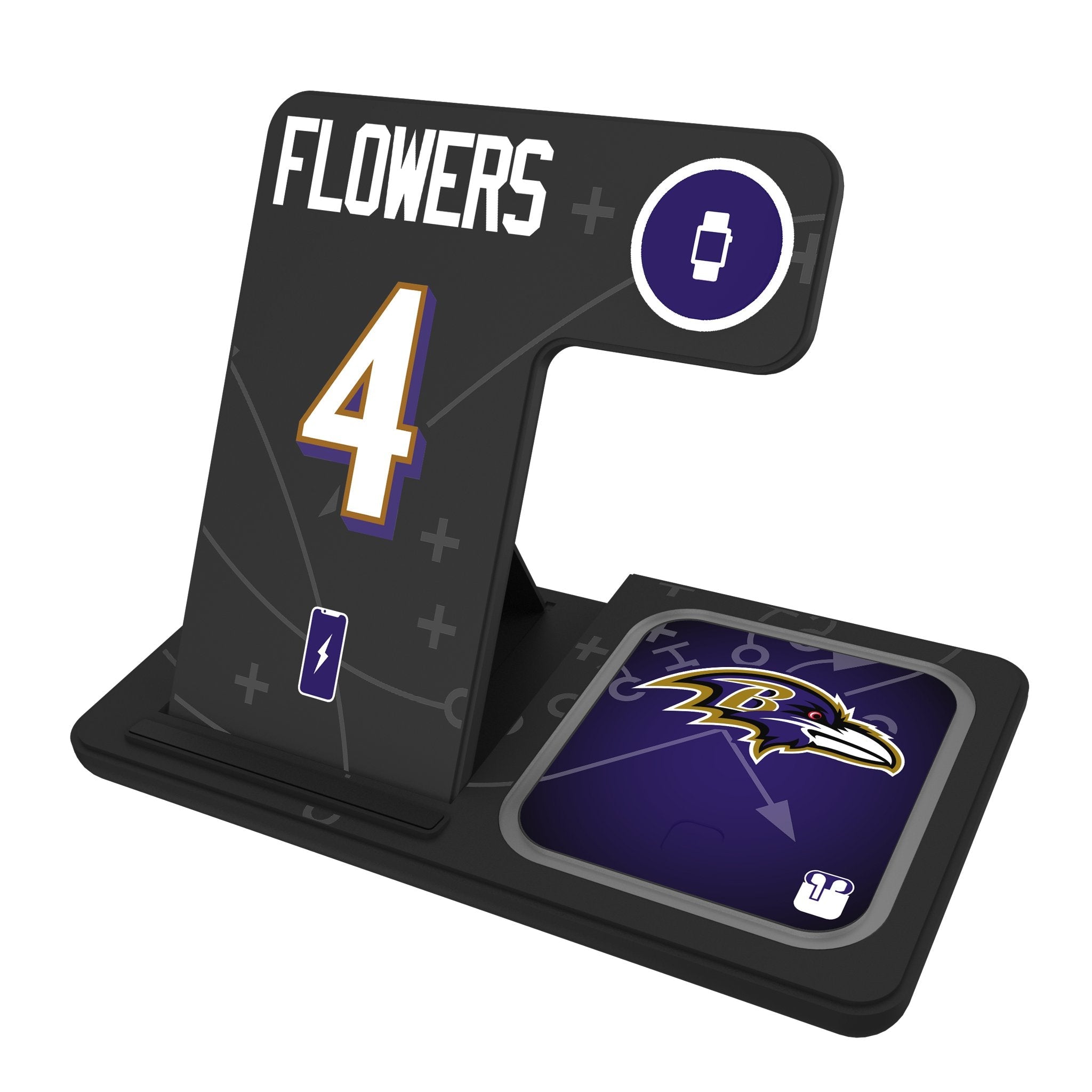 Zay Flowers Baltimore Ravens 4 Ready 3 in 1 Charging Station - Sports Gifts, Sports Memorabilia, Sports Collectibles, Fan Shop
