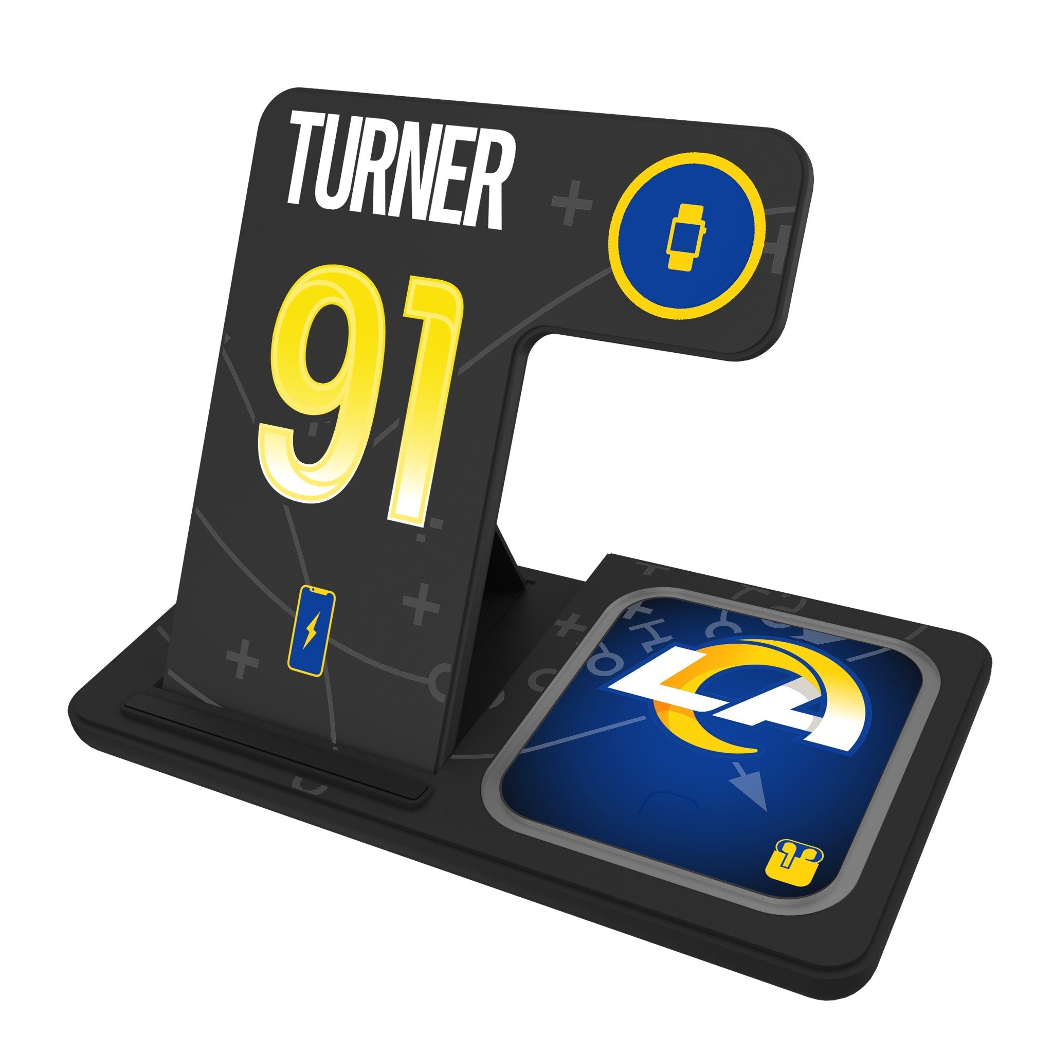 Kobie Turner Los Angeles Rams 91 Ready 3 in 1 Charging Station - Sports Gifts, Sports Memorabilia, Sports Collectibles, Fan Shop
