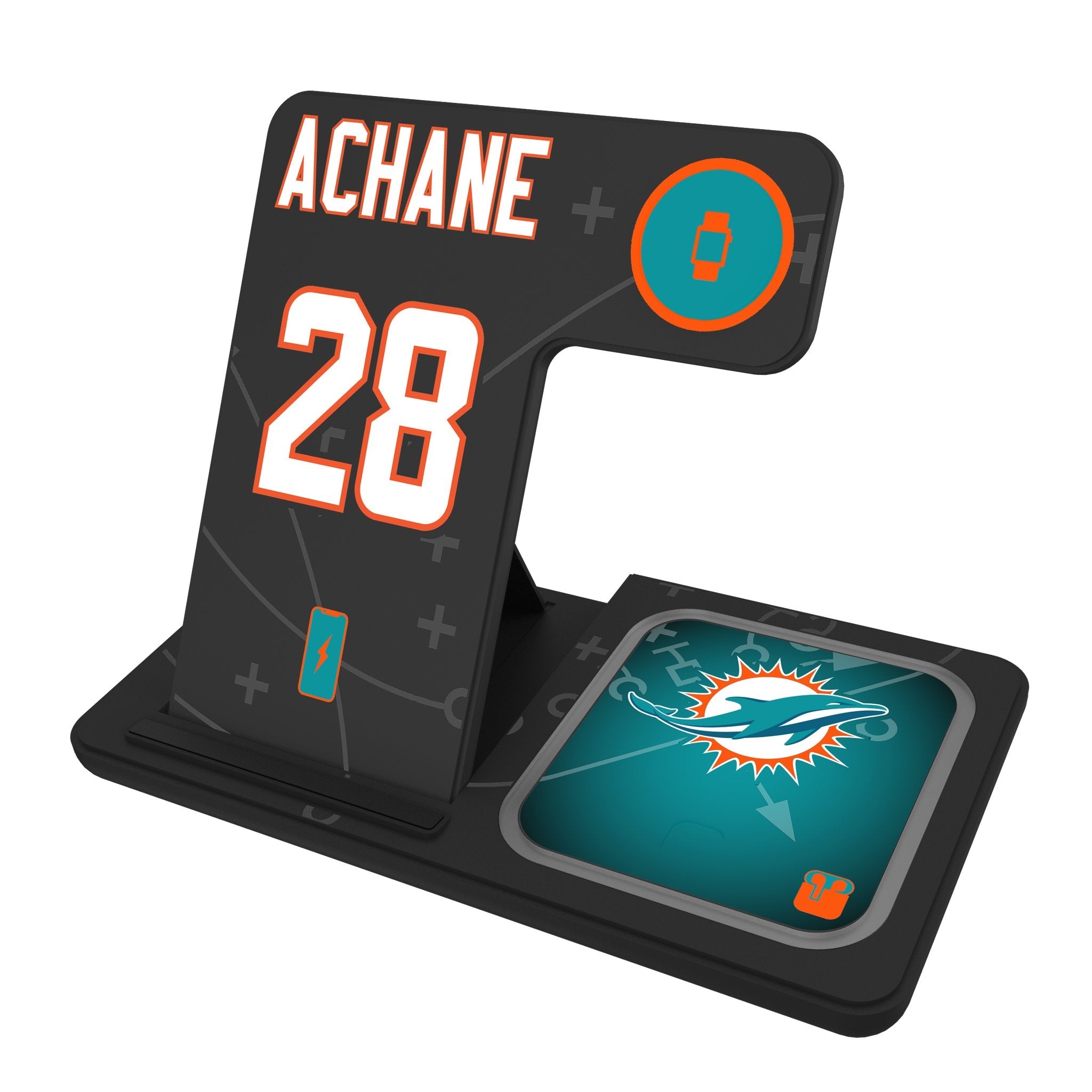 De'Von Achane Miami Dolphins 28 Ready 3 in 1 Charging Station - Sports Gifts, Sports Memorabilia, Sports Collectibles, Fan Shop