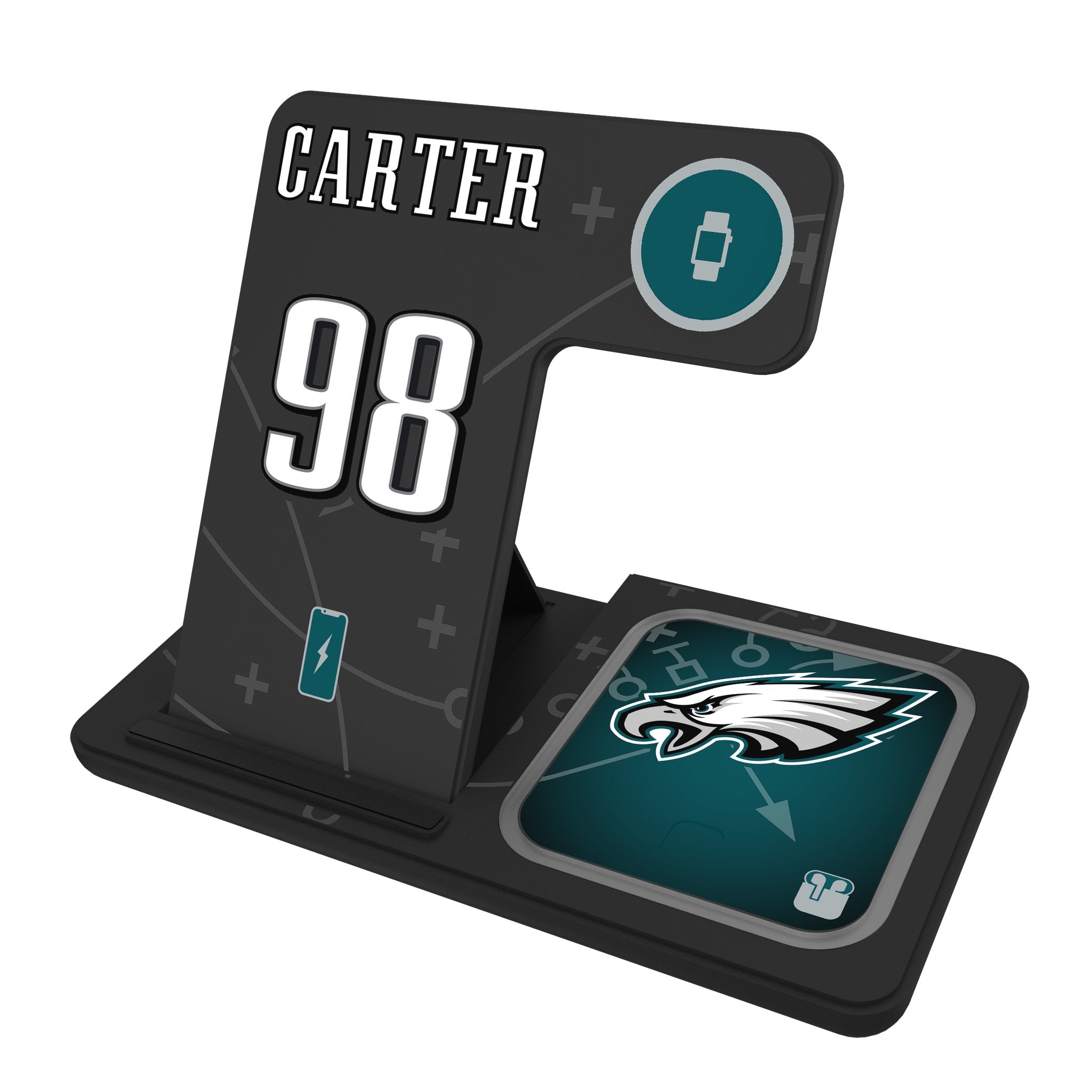 Jalen Carter Philadelphia Eagles 98 Ready 3 in 1 Charging Station - Sports Gifts, Sports Memorabilia, Sports Collectibles, Fan Shop