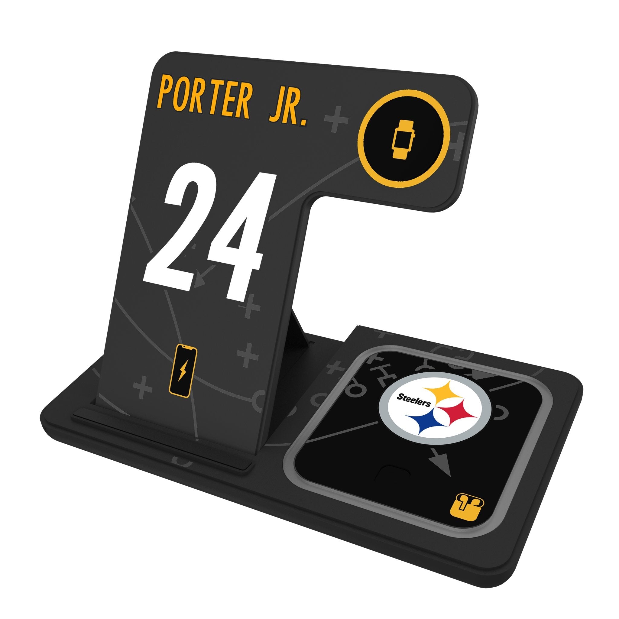 Joey Porter Jr. Pittsburgh Steelers 24 Ready 3 in 1 Charging Station - Sports Gifts, Sports Memorabilia, Sports Collectibles, Fan Shop