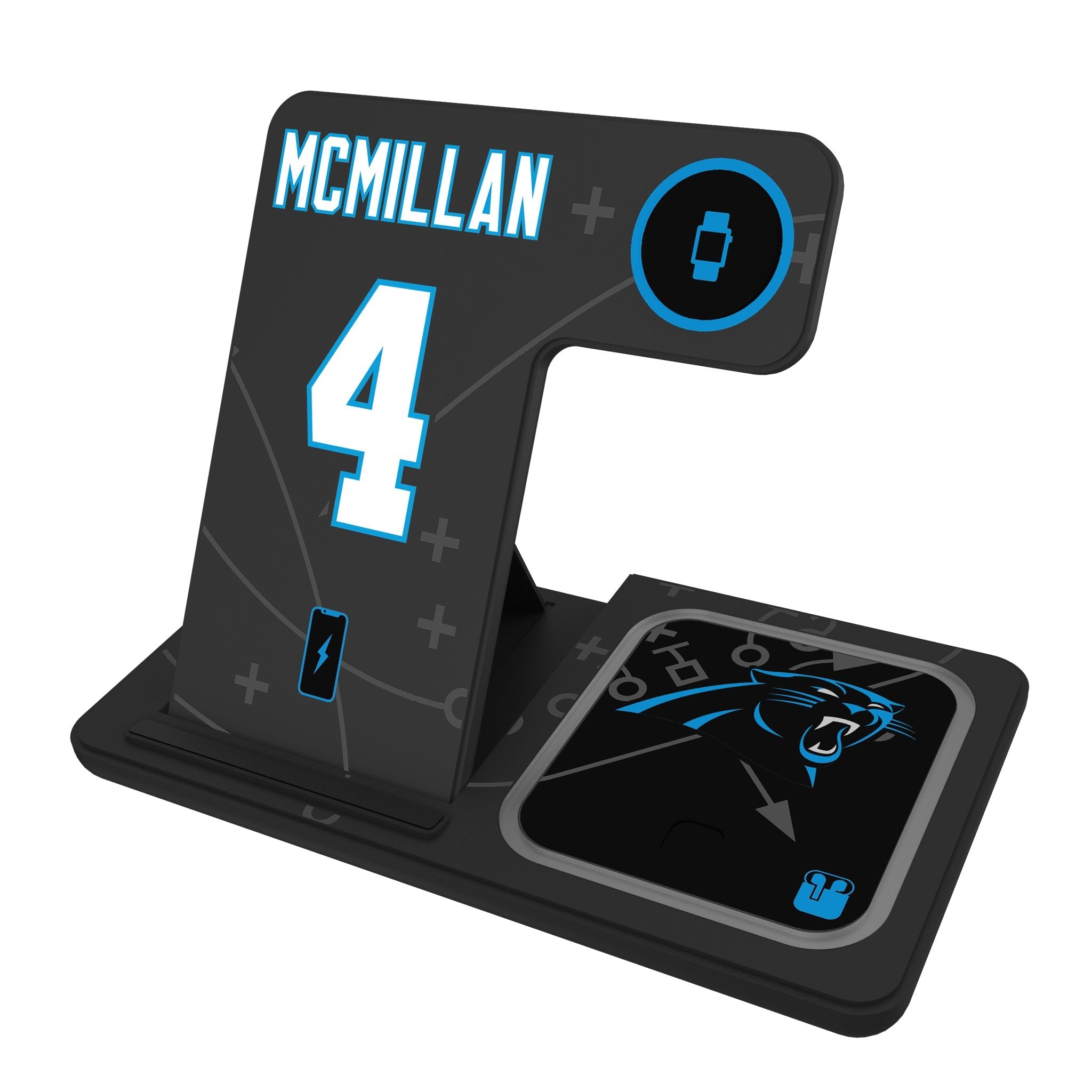 Tetairoa McMillan Carolina Panthers 4 Game Tactic 3 in 1 Charging Station - Sports Gifts, Sports Memorabilia, Sports Collectibles, Fan Shop