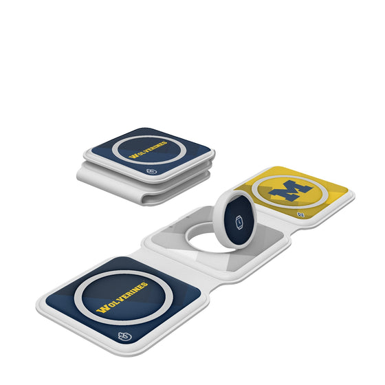 University of Michigan Wolverines Color Block Foldable 3 in 1 Charger - Sports Gifts, Sports Memorabilia, Sports Collectibles, Fan Shop
