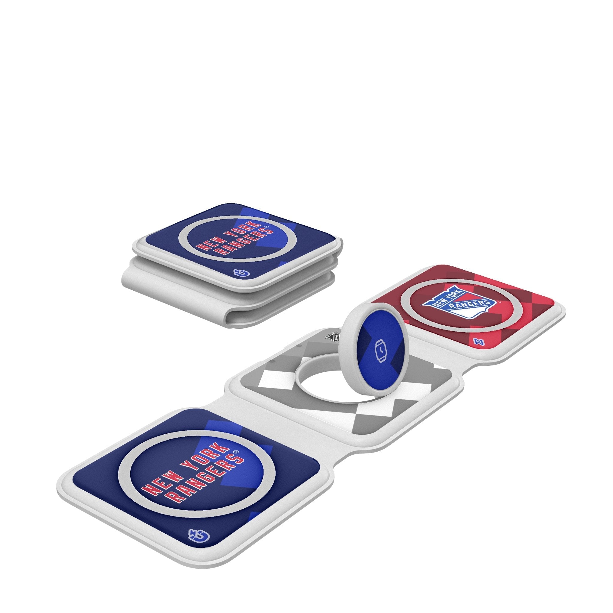 New York Rangers Color Block Foldable 3 in 1 Charger - Sports Gifts, Sports Memorabilia, Sports Collectibles, Fan Shop
