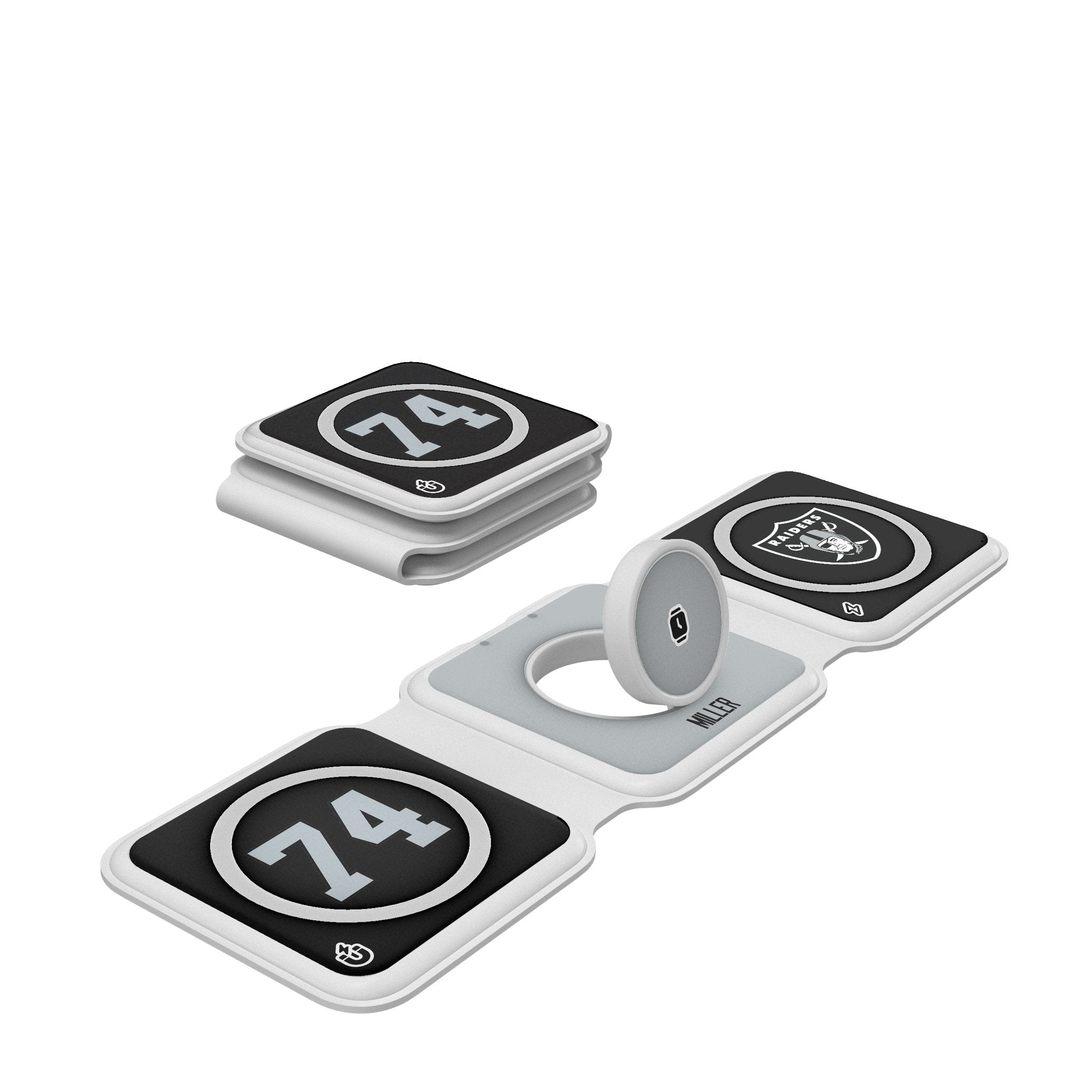Kolton Miller Las Vegas Raiders 74 Ready Foldable 3 in 1 Charger - Sports Gifts, Sports Memorabilia, Sports Collectibles, Fan Shop