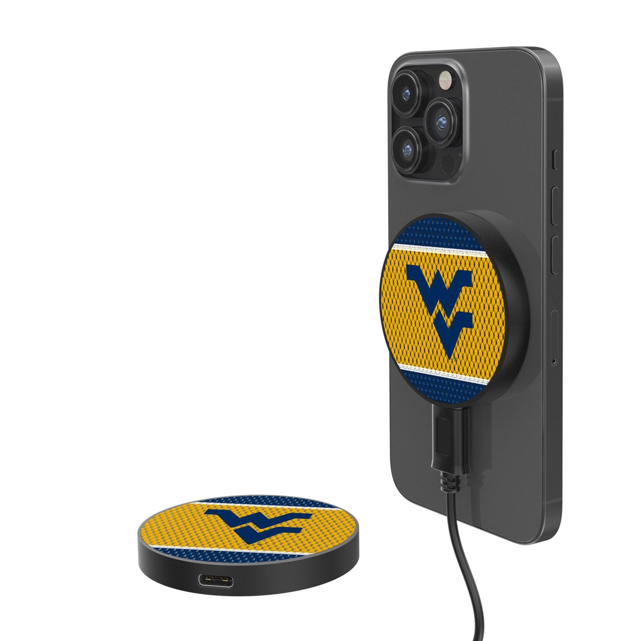 West Virginia University Mountaineers Mesh 15-Watt Wireless Magnetic Charger - Sports Gifts, Sports Memorabilia, Sports Collectibles, Fan Shop