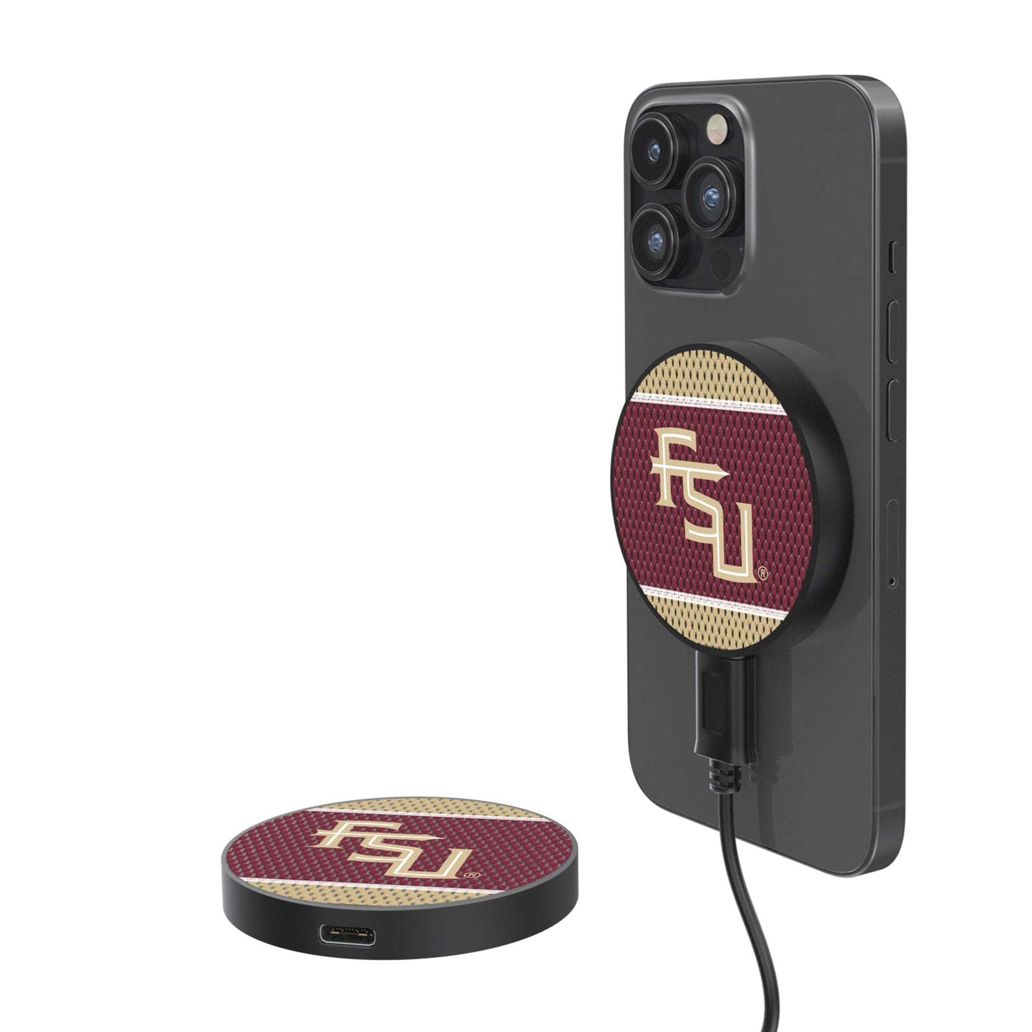 Florida State University Seminoles Athletic Wordmark Mesh 15-Watt Wireless Magnetic Charger - Sports Gifts, Sports Memorabilia, Sports Collectibles, Fan Shop