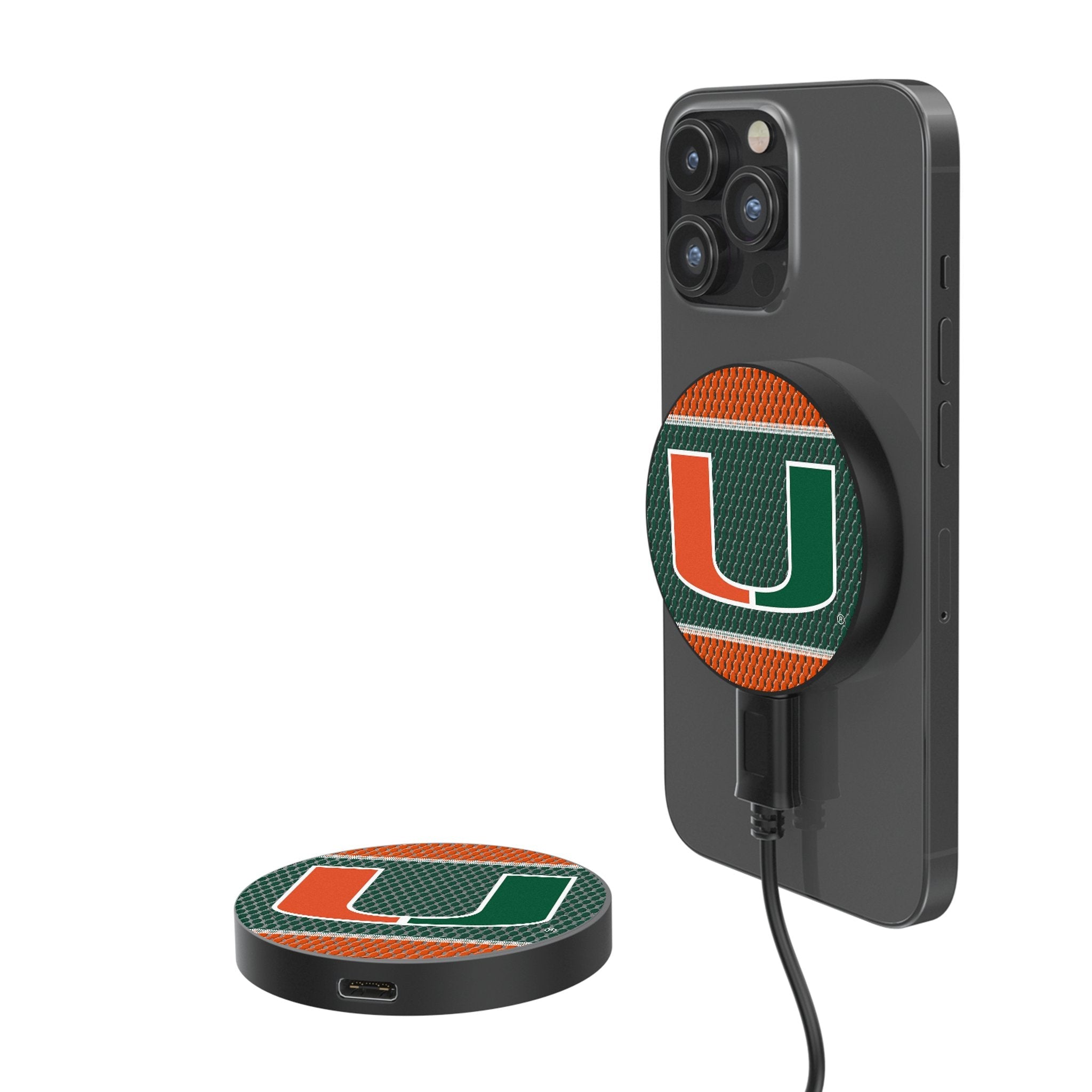 University of Miami Hurricanes Mesh 15-Watt Wireless Magnetic Charger - Sports Gifts, Sports Memorabilia, Sports Collectibles, Fan Shop
