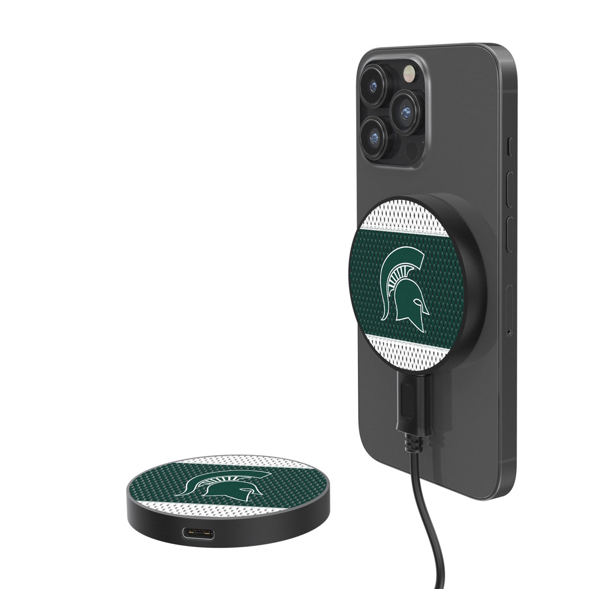 Michigan State University Spartans Mesh 15-Watt Wireless Magnetic Charger - Sports Gifts, Sports Memorabilia, Sports Collectibles, Fan Shop