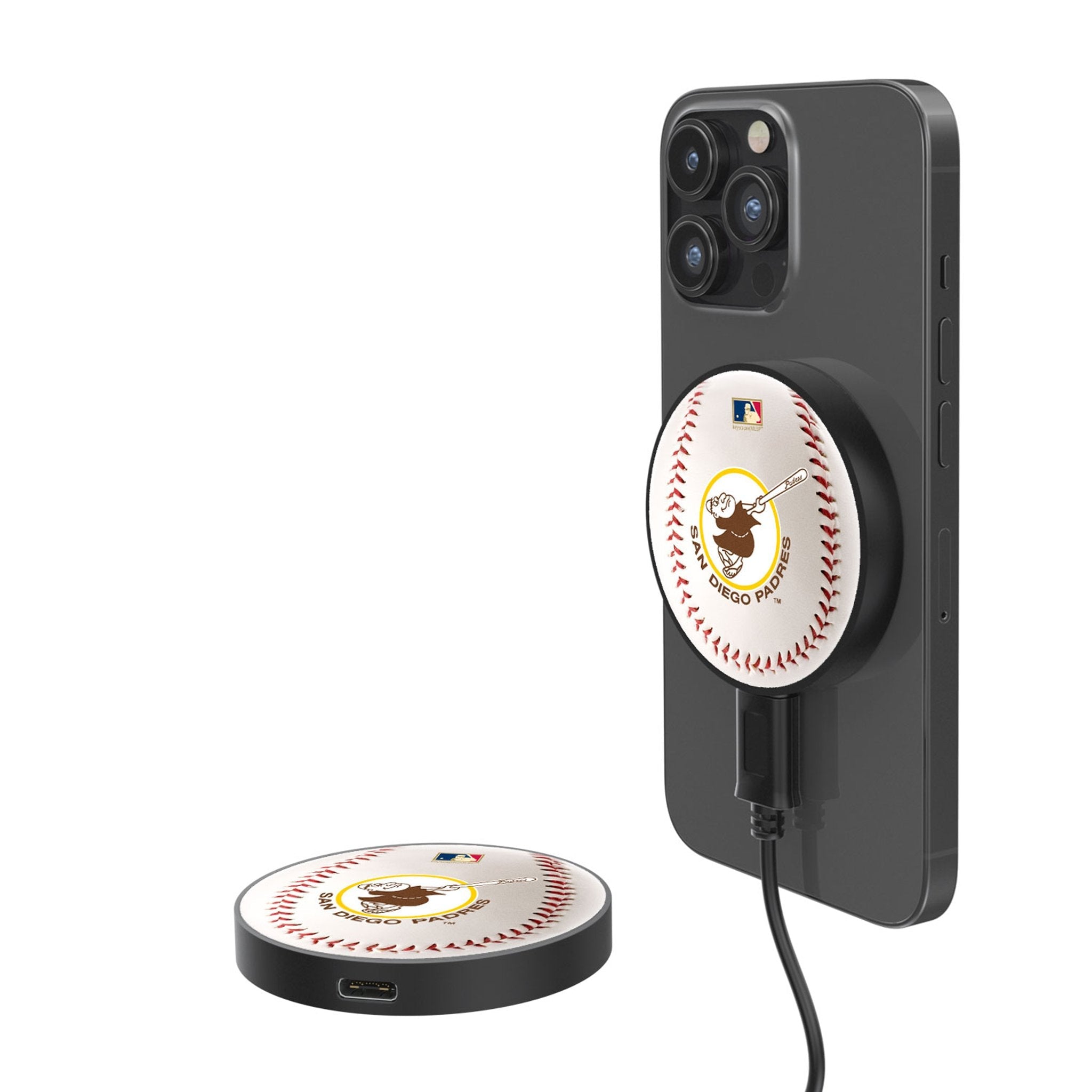 San Diego Padres 1969-1984 - Cooperstown Collection Baseball 15-Watt Wireless Magnetic Charger - Sports Gifts, Sports Memorabilia, Sports Collectibles, Fan Shop