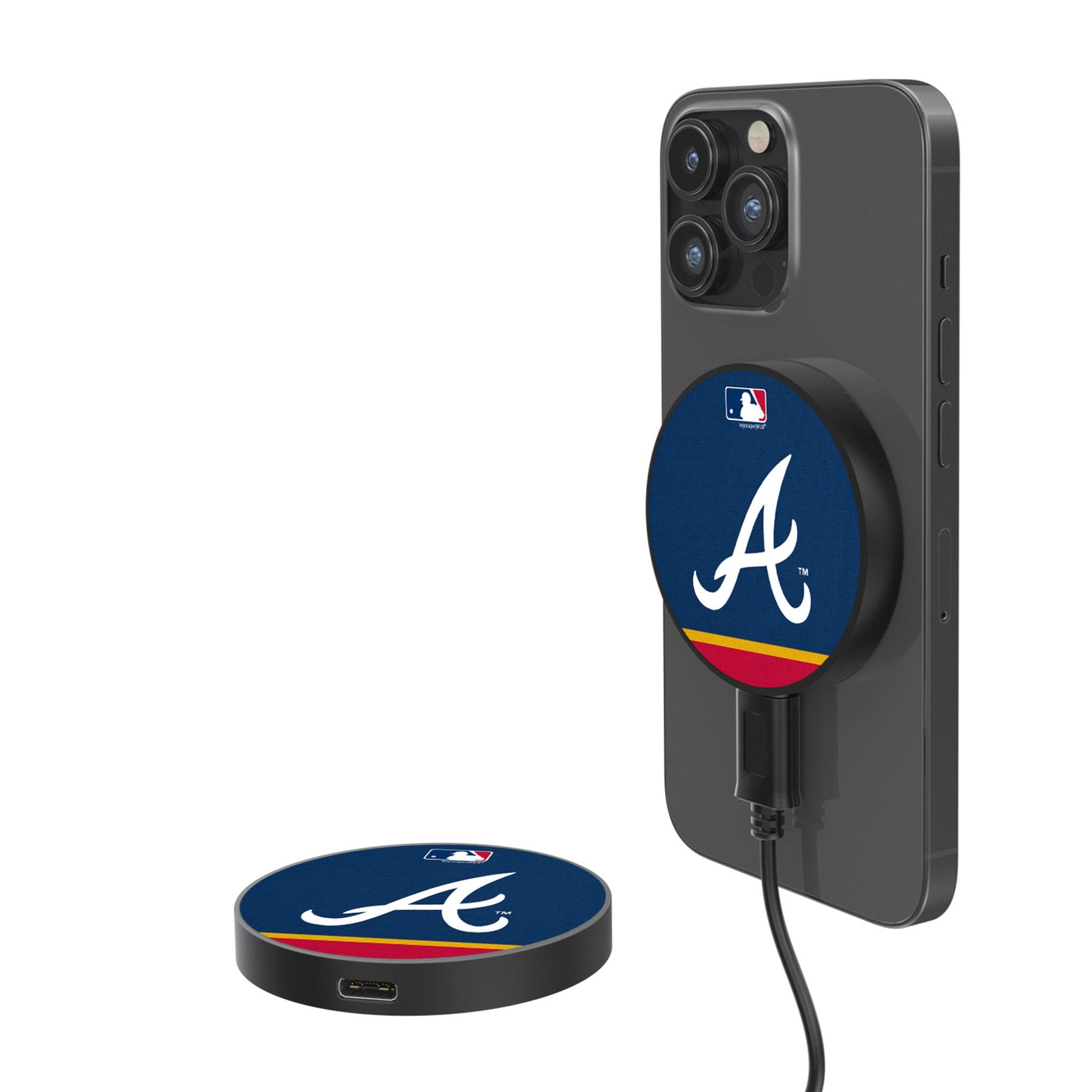 Atlanta Braves Stripe 15-Watt Wireless Magnetic Charger - Sports Gifts, Sports Memorabilia, Sports Collectibles, Fan Shop