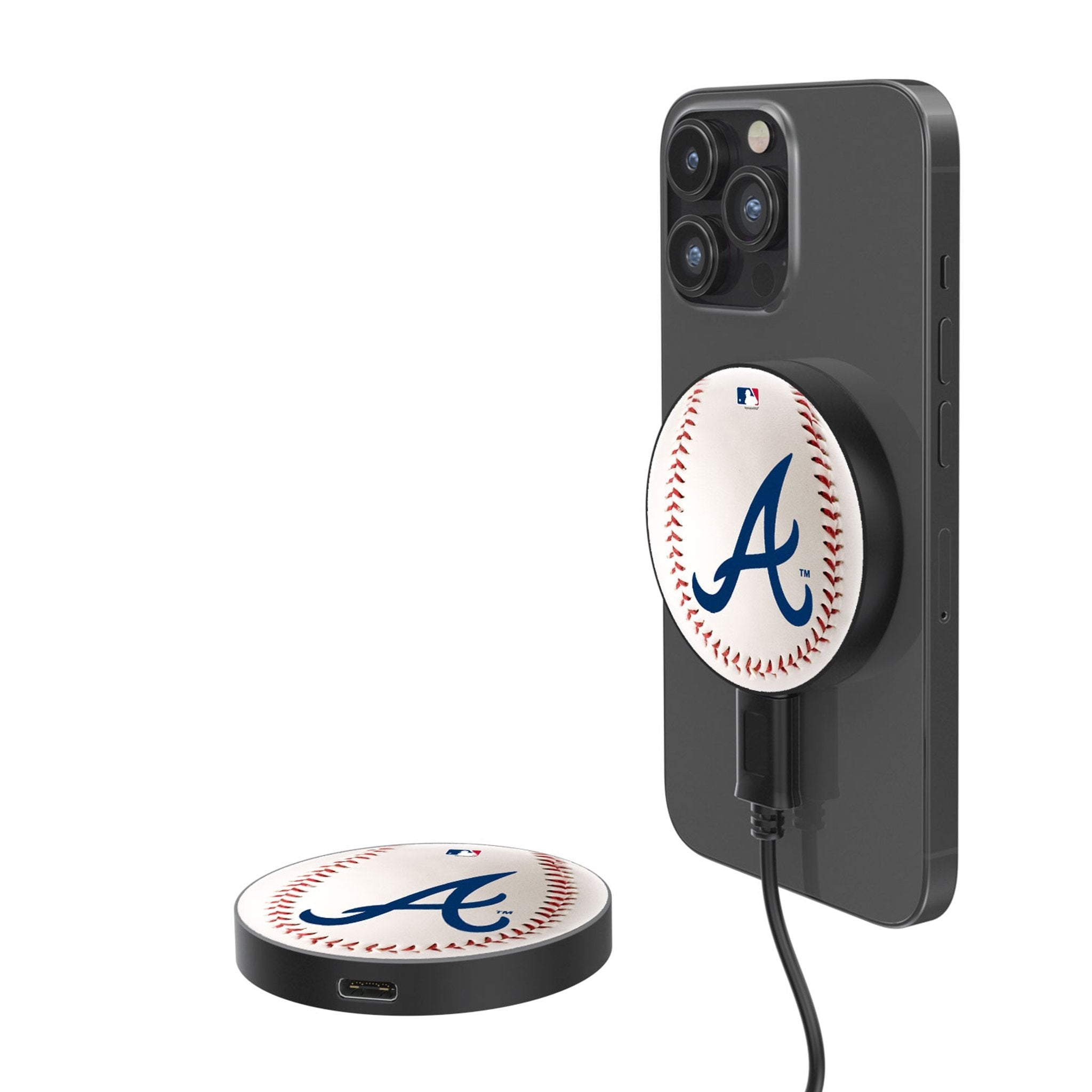 Atlanta Braves Baseball 15-Watt Wireless Magnetic Charger - Sports Gifts, Sports Memorabilia, Sports Collectibles, Fan Shop