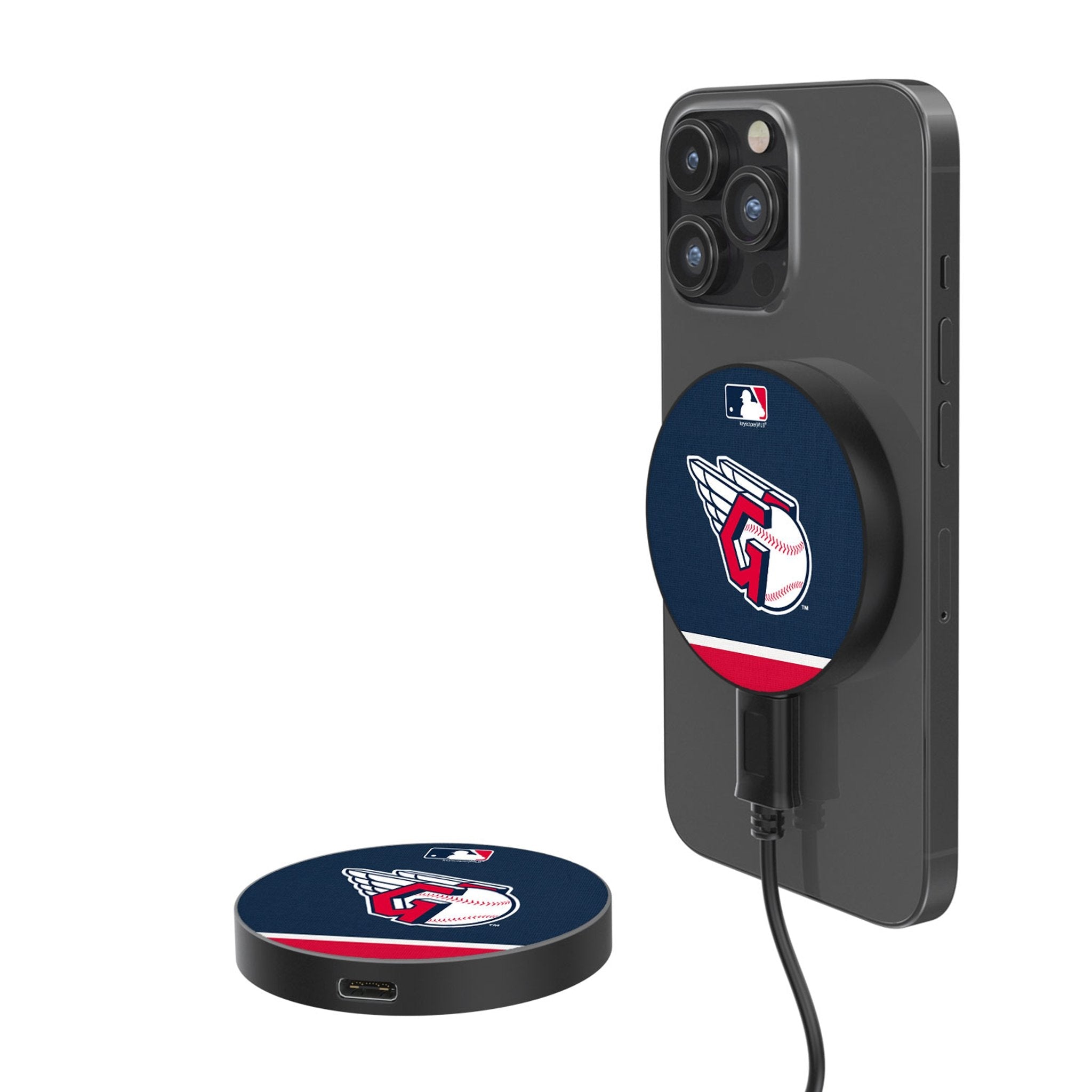 Cleveland Guardians Stripe 15-Watt Wireless Magnetic Charger - Sports Gifts, Sports Memorabilia, Sports Collectibles, Fan Shop