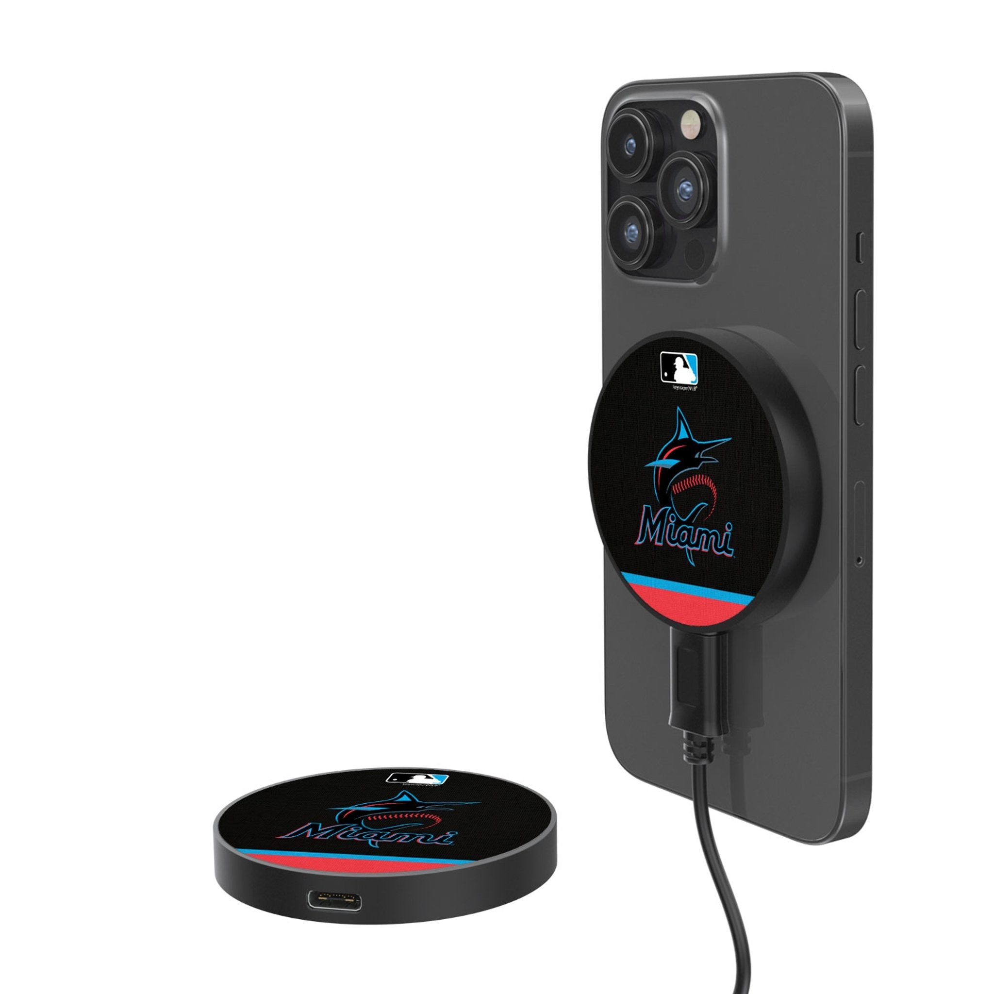 Miami Marlins Stripe 15-Watt Wireless Magnetic Charger - Sports Gifts, Sports Memorabilia, Sports Collectibles, Fan Shop