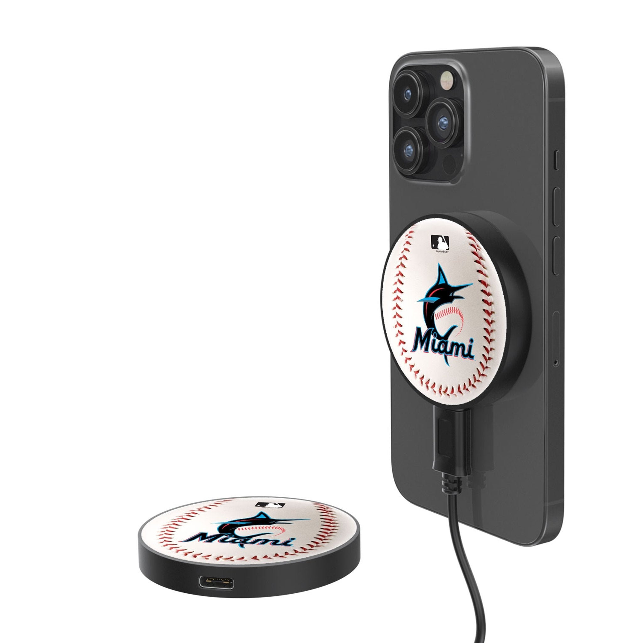 Miami Marlins Baseball 15-Watt Wireless Magnetic Charger - Sports Gifts, Sports Memorabilia, Sports Collectibles, Fan Shop