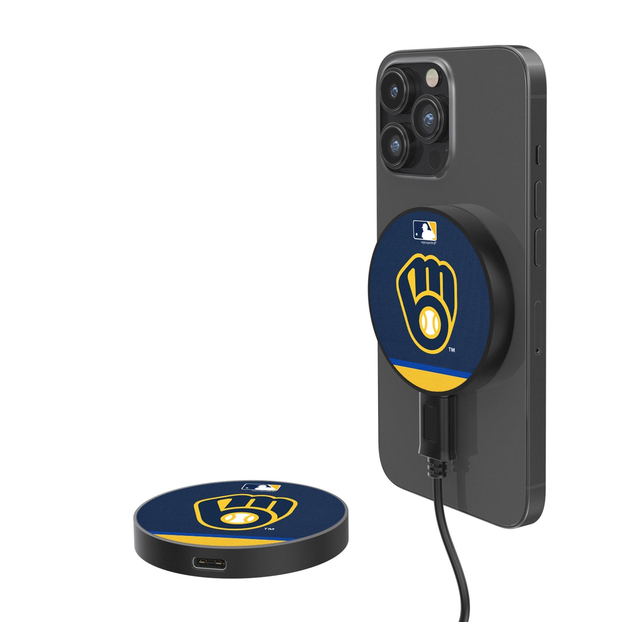 Milwaukee Brewers Stripe 15-Watt Wireless Magnetic Charger - Sports Gifts, Sports Memorabilia, Sports Collectibles, Fan Shop