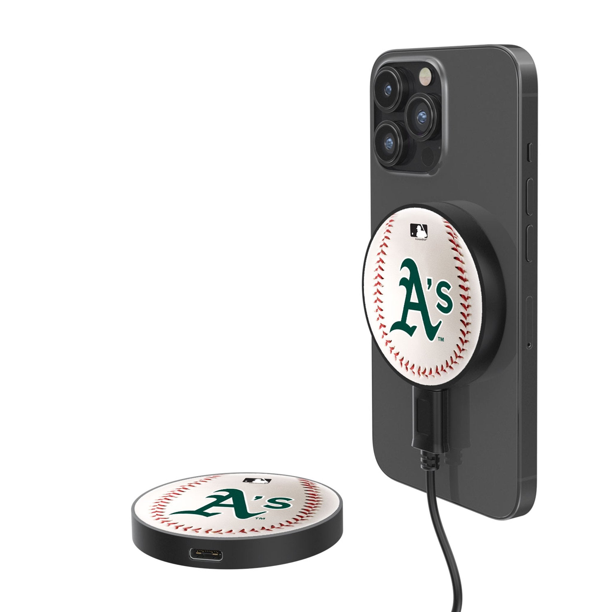 Oakland Athletics Baseball 15-Watt Wireless Magnetic Charger - Sports Gifts, Sports Memorabilia, Sports Collectibles, Fan Shop