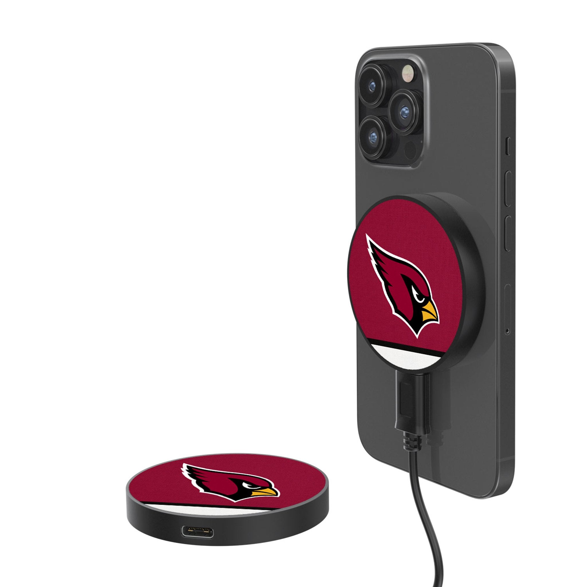 Arizona Cardinals Stripe 15-Watt Wireless Magnetic Charger - Sports Gifts, Sports Memorabilia, Sports Collectibles, Fan Shop
