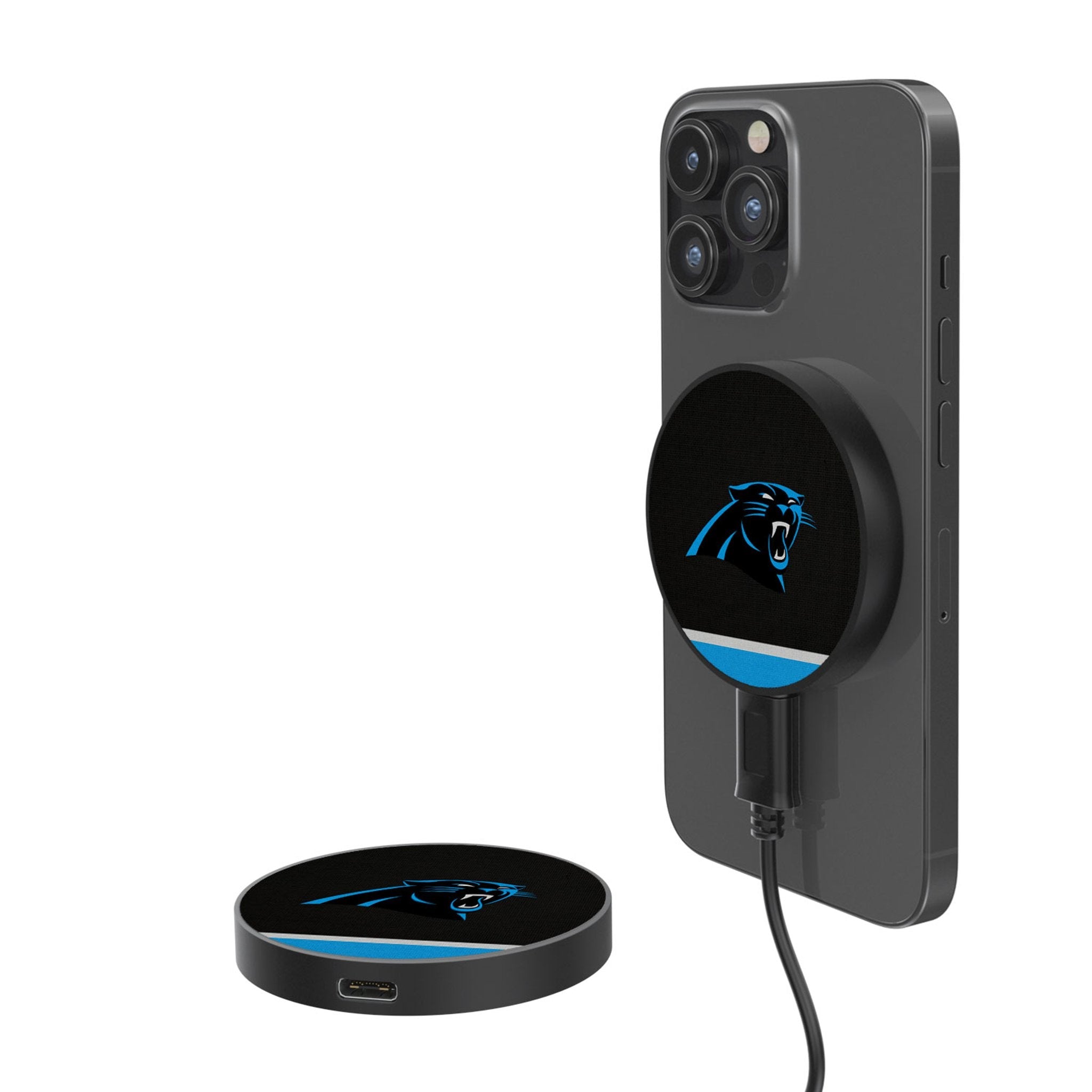 Carolina Panthers Stripe 15-Watt Wireless Magnetic Charger - Sports Gifts, Sports Memorabilia, Sports Collectibles, Fan Shop