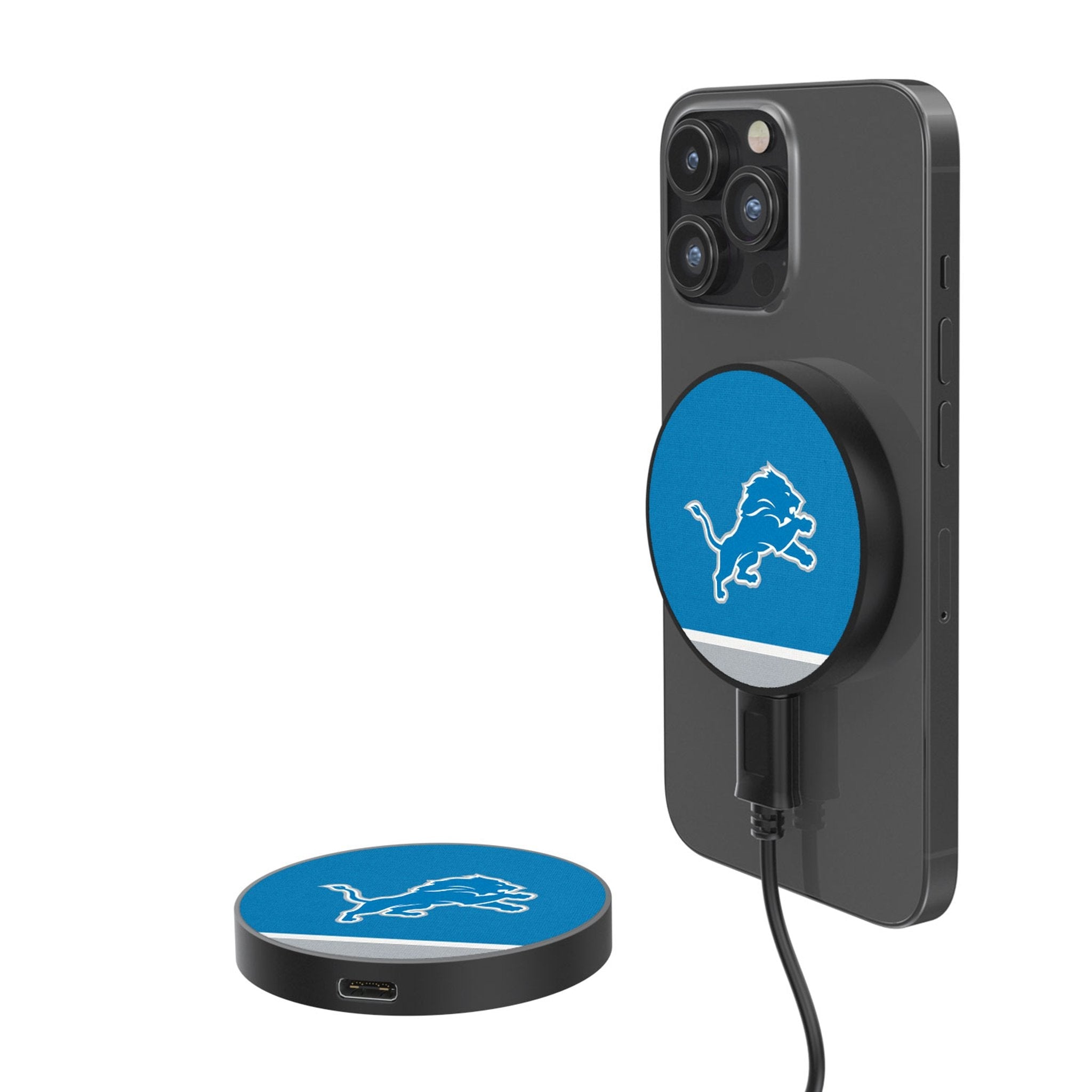 Detroit Lions Stripe 15-Watt Wireless Magnetic Charger - Sports Gifts, Sports Memorabilia, Sports Collectibles, Fan Shop