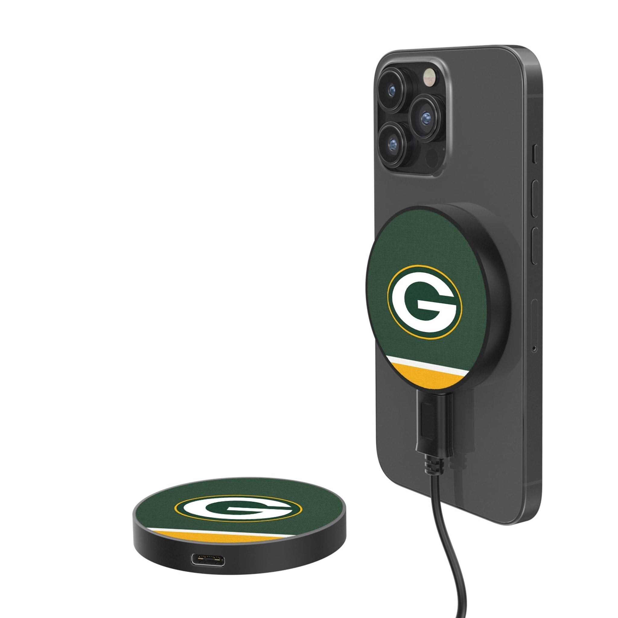 Green Bay Packers Stripe 15-Watt Wireless Magnetic Charger - Sports Gifts, Sports Memorabilia, Sports Collectibles, Fan Shop