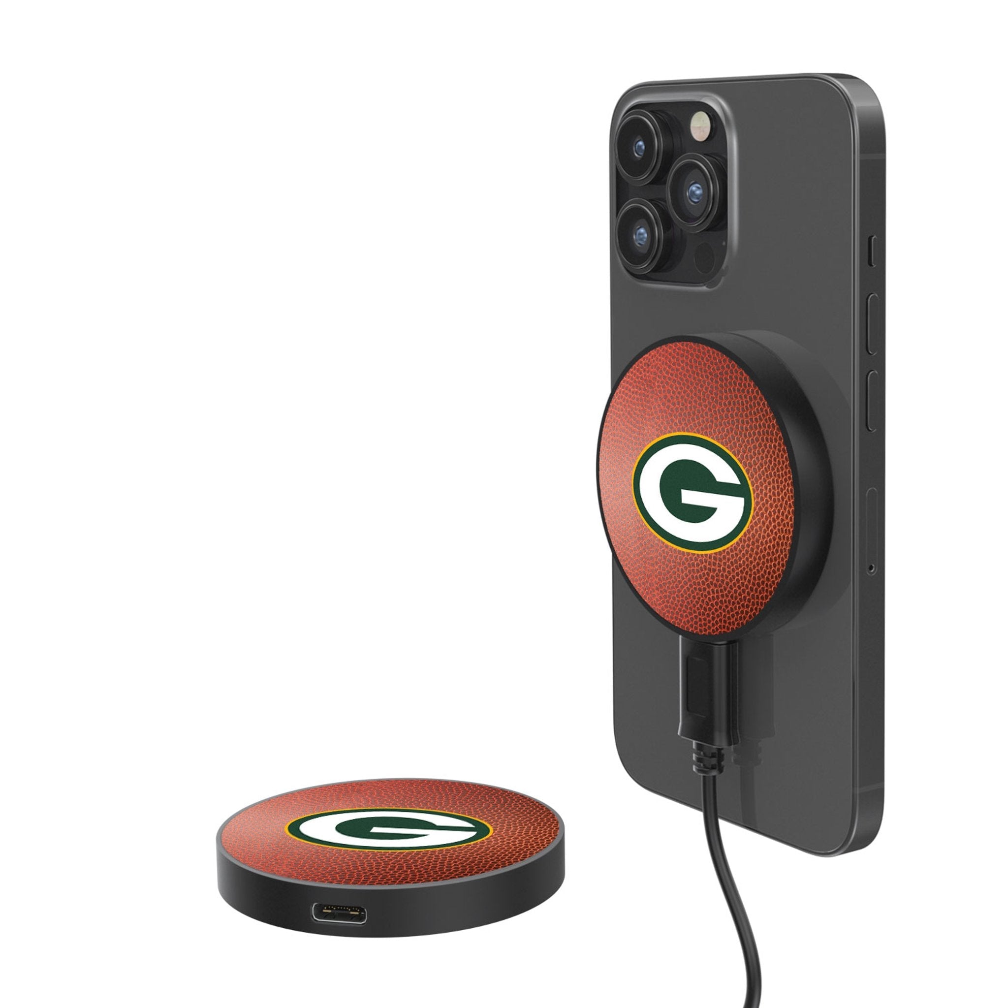 Green Bay Packers Football 15-Watt Wireless Magnetic Charger - Sports Gifts, Sports Memorabilia, Sports Collectibles, Fan Shop