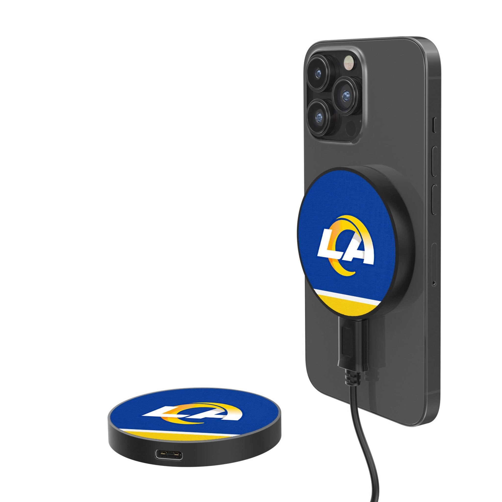 Los Angeles Rams Stripe 15-Watt Wireless Magnetic Charger - Sports Gifts, Sports Memorabilia, Sports Collectibles, Fan Shop