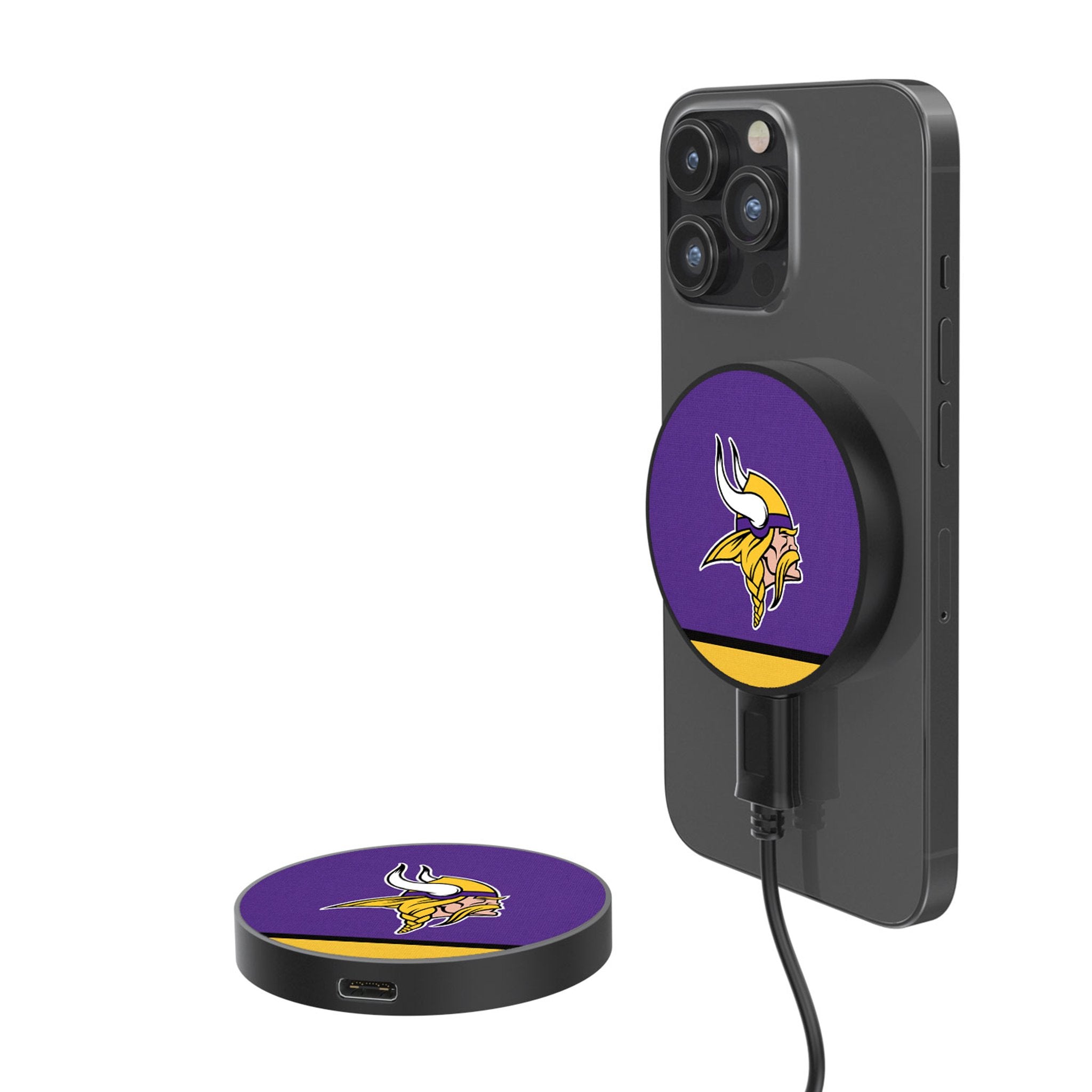 Minnesota Vikings Stripe 15-Watt Wireless Magnetic Charger - Sports Gifts, Sports Memorabilia, Sports Collectibles, Fan Shop
