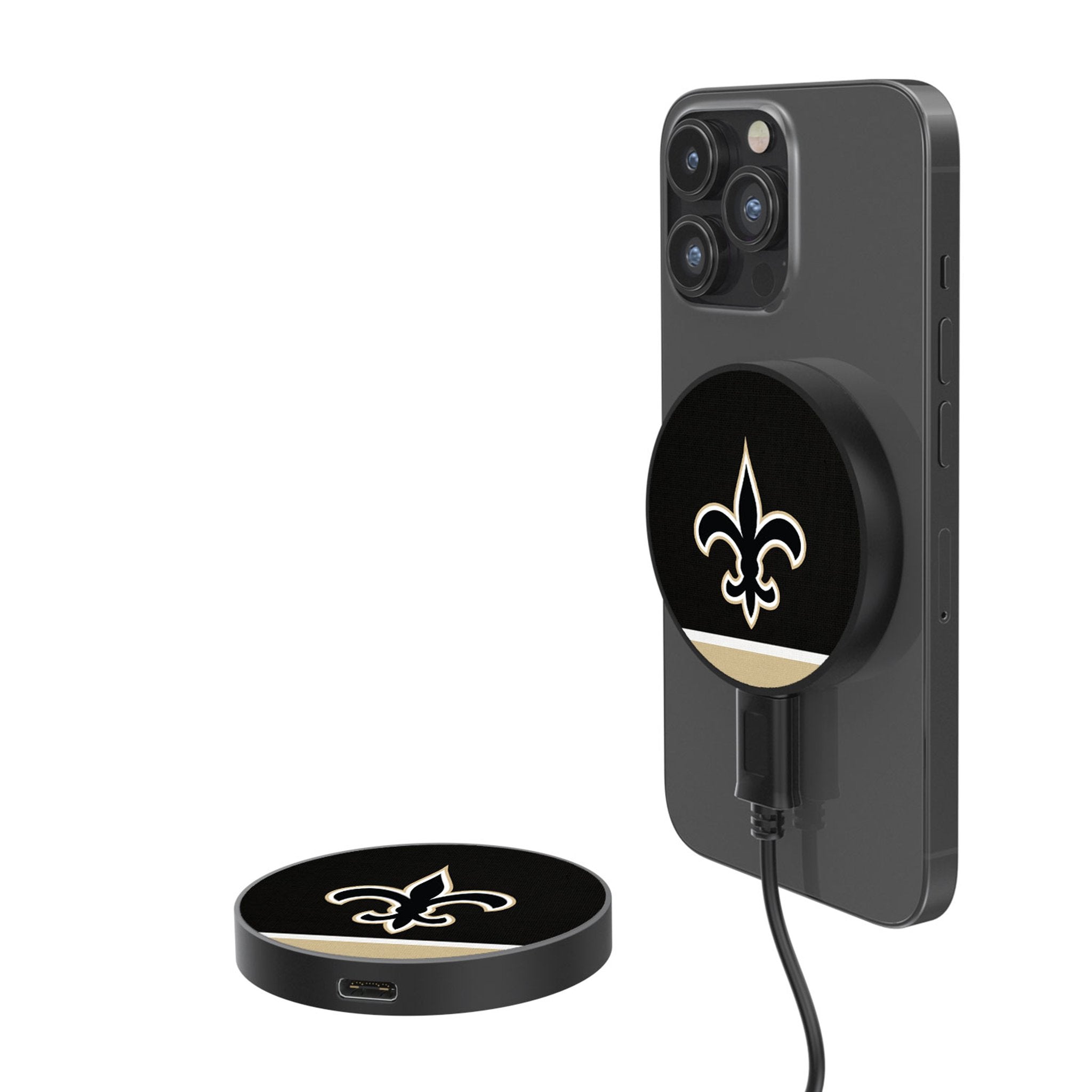New Orleans Saints Stripe 15-Watt Wireless Magnetic Charger - Sports Gifts, Sports Memorabilia, Sports Collectibles, Fan Shop