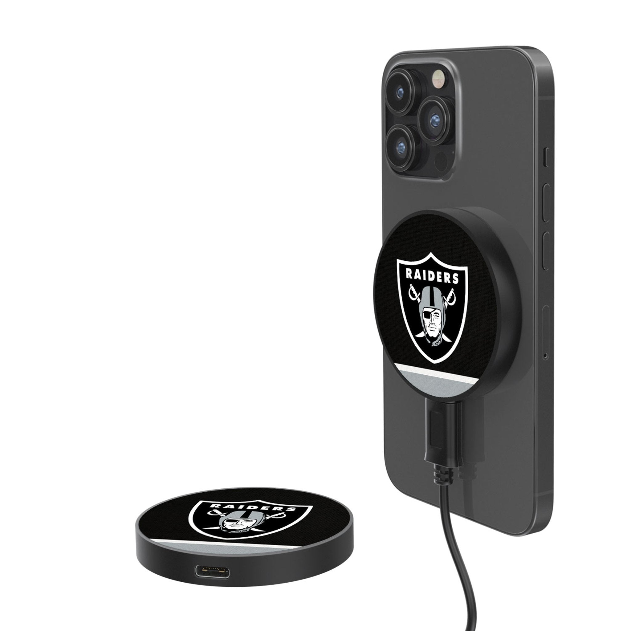 Las Vegas Raiders Stripe 15-Watt Wireless Magnetic Charger - Sports Gifts, Sports Memorabilia, Sports Collectibles, Fan Shop