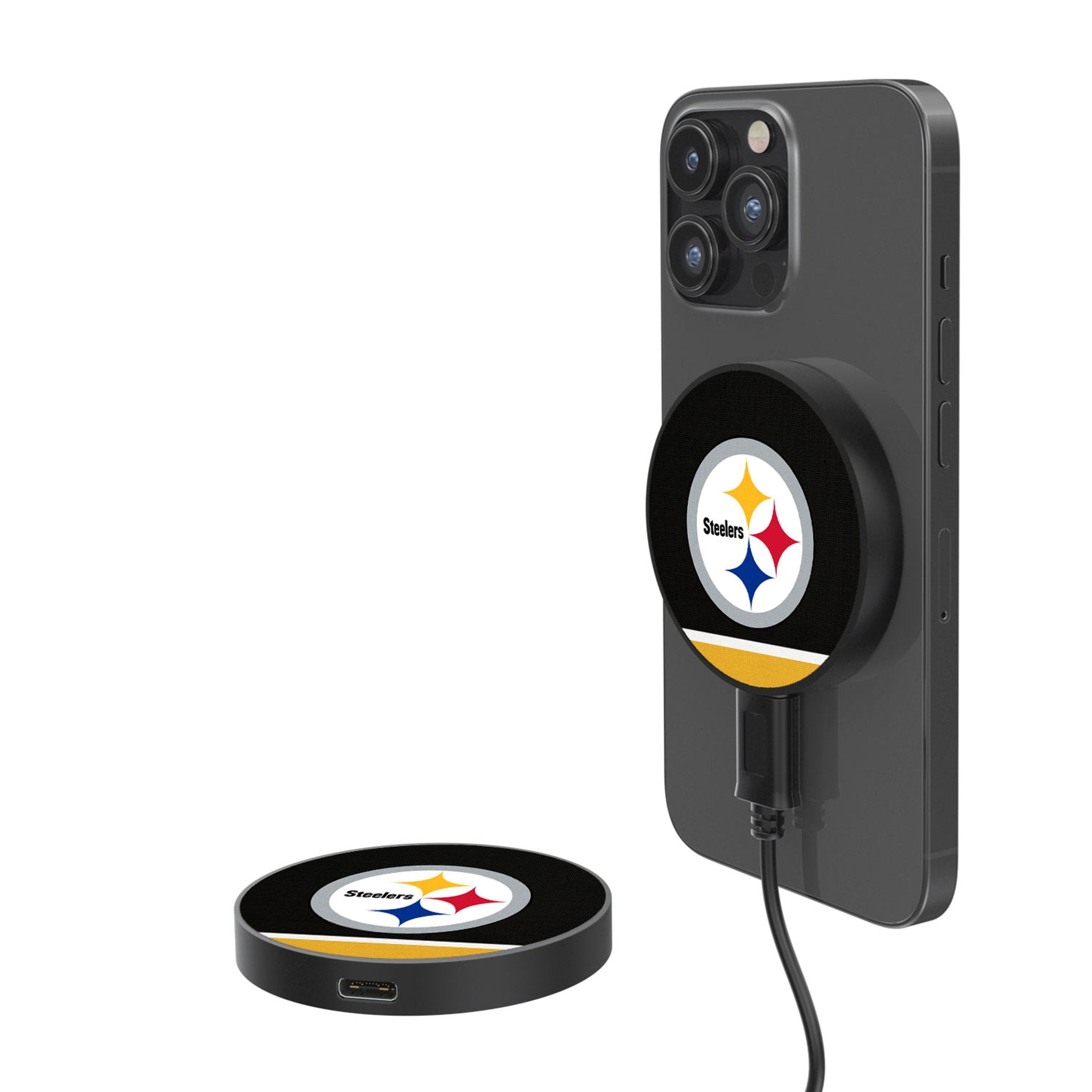 Pittsburgh Steelers Stripe 15-Watt Wireless Magnetic Charger - Sports Gifts, Sports Memorabilia, Sports Collectibles, Fan Shop