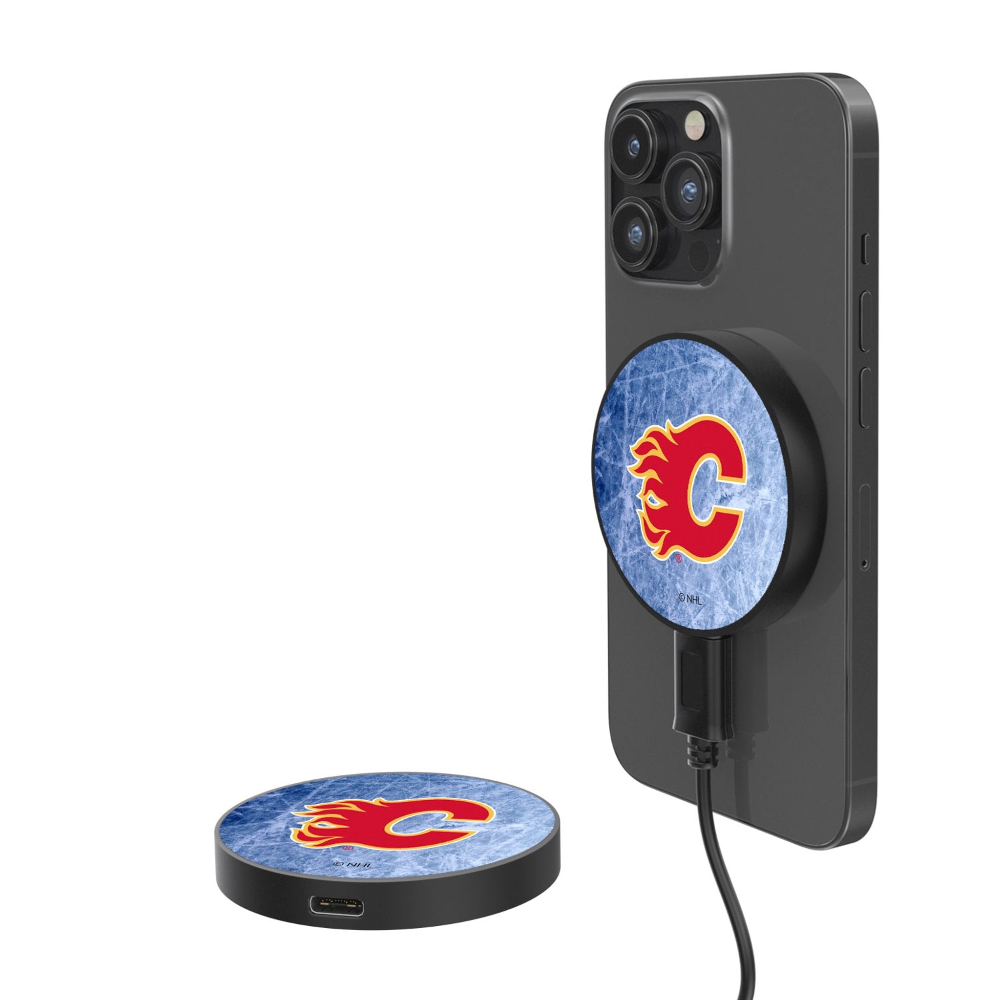 Calgary Flames Ice Flood 15-Watt Wireless Magnetic Charger - Sports Gifts, Sports Memorabilia, Sports Collectibles, Fan Shop