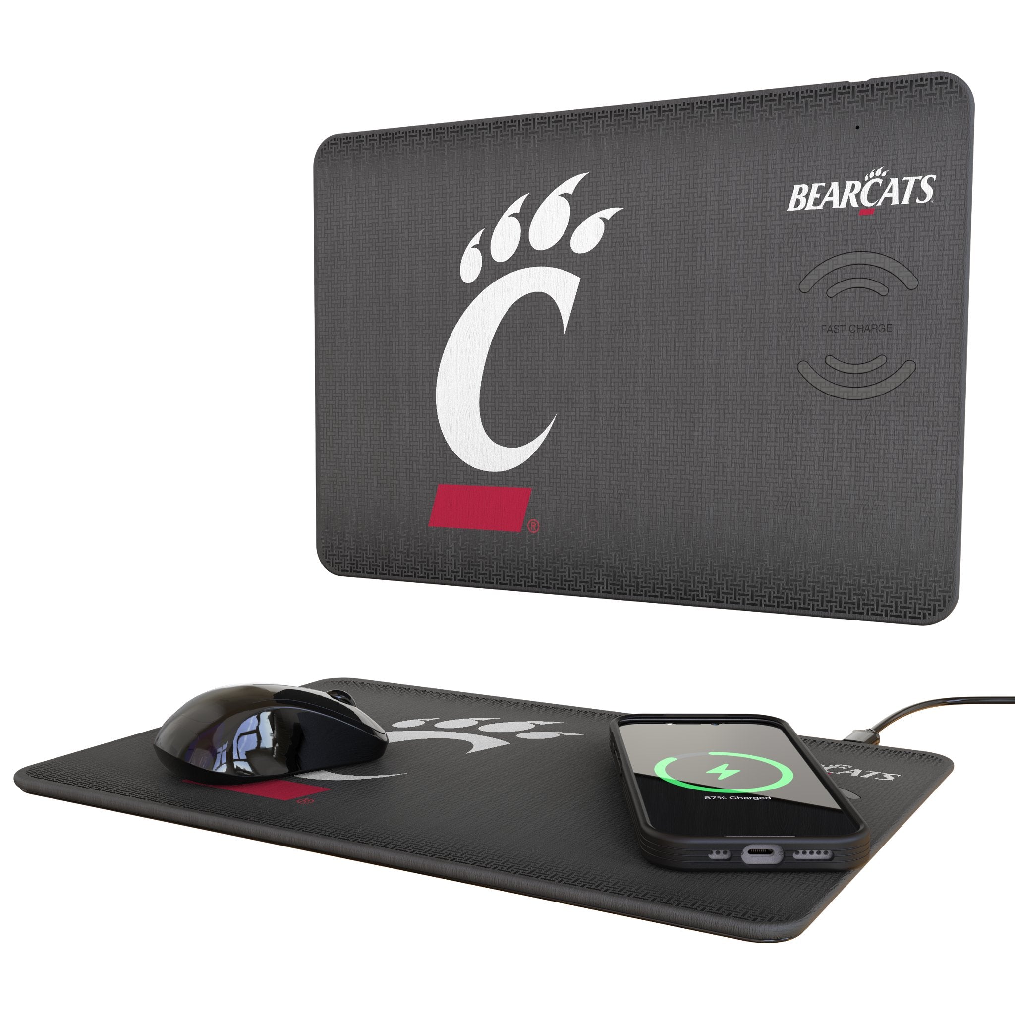 University of Cincinnati Bearcats Linen 15-Watt Wireless Charger and Mouse Pad - Sports Gifts, Sports Memorabilia, Sports Collectibles, Fan Shop