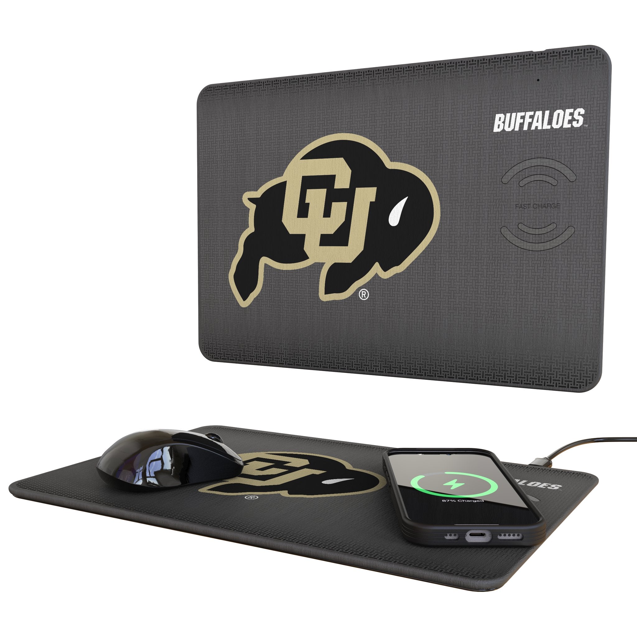 University of Colorado Buffaloes Linen 15-Watt Wireless Charger and Mouse Pad - Sports Gifts, Sports Memorabilia, Sports Collectibles, Fan Shop