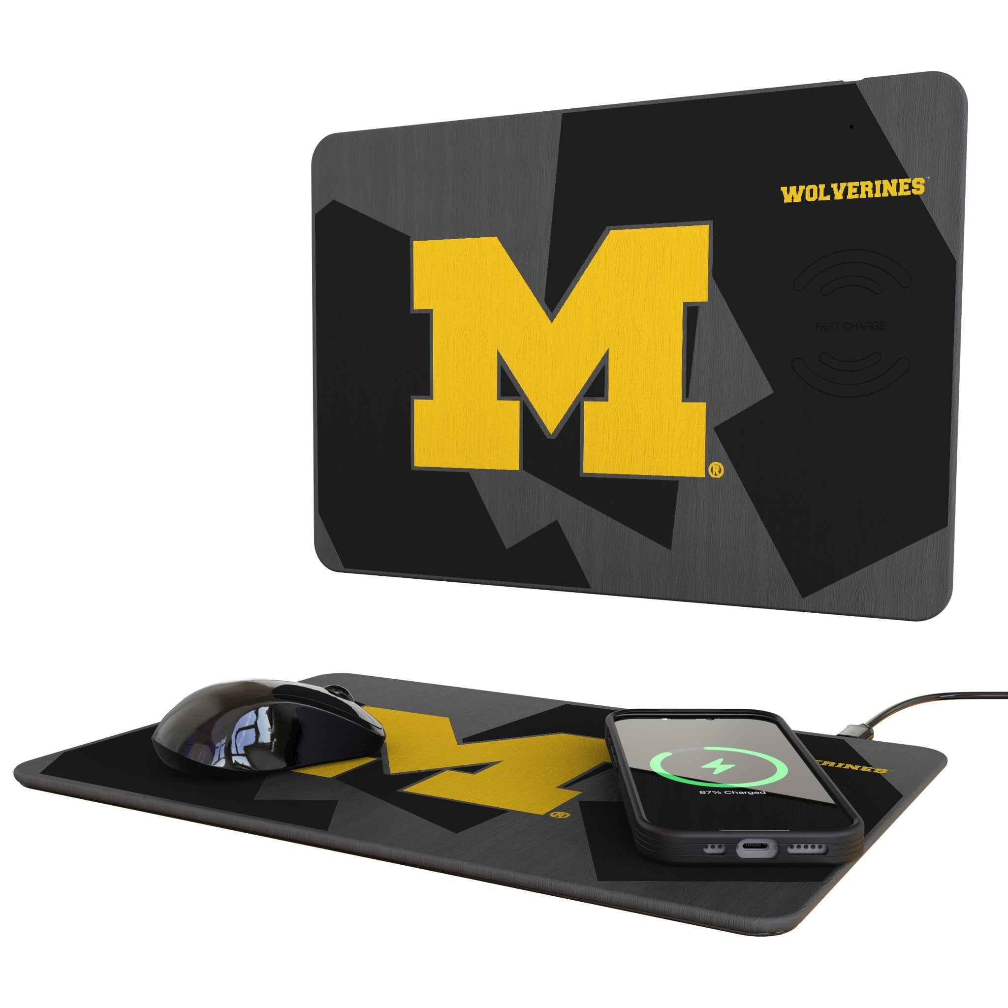 University of Michigan Wolverines Monocolor Tilt 15-Watt Wireless Charger and Mouse Pad - Sports Gifts, Sports Memorabilia, Sports Collectibles, Fan Shop