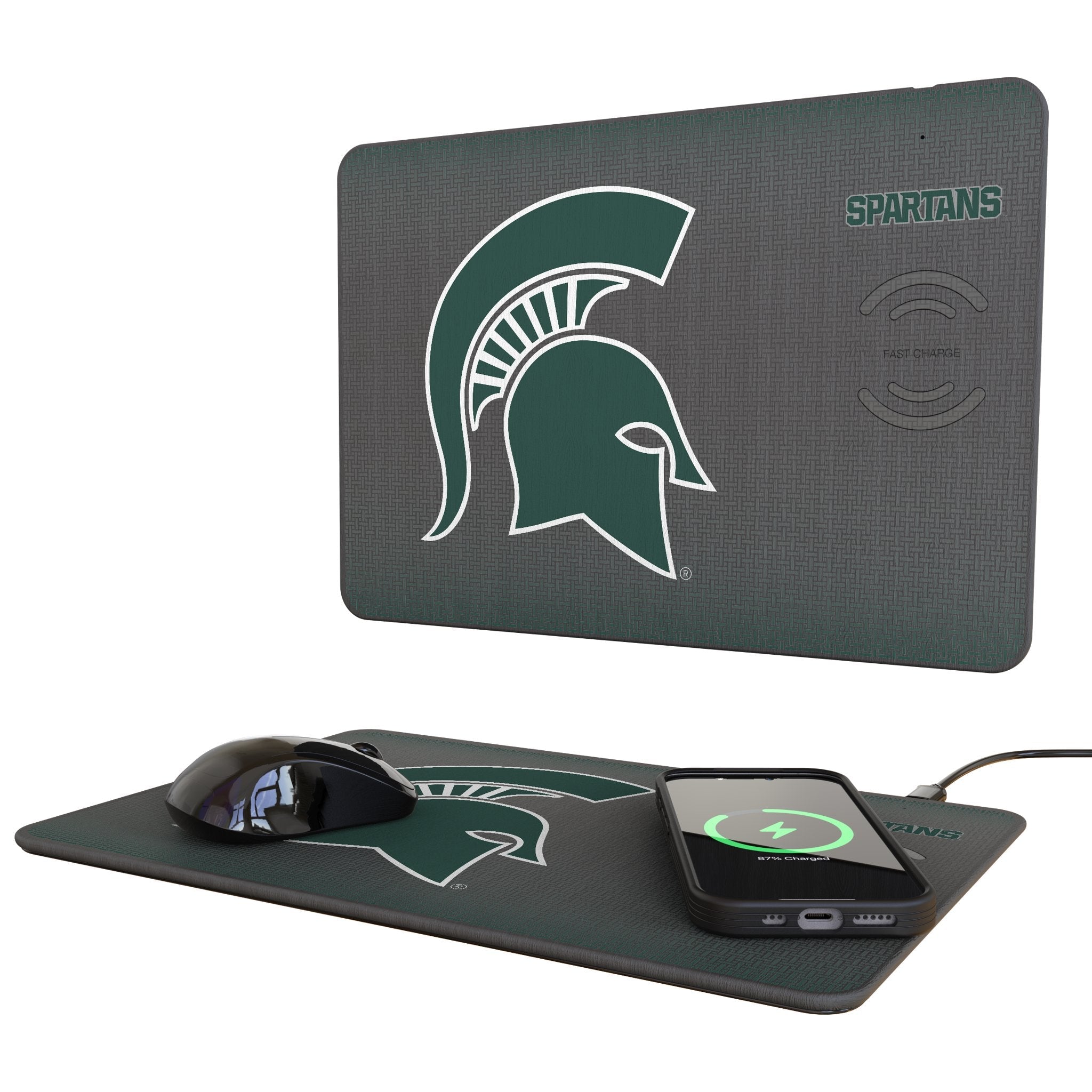 Michigan State University Spartans Linen 15-Watt Wireless Charger and Mouse Pad - Sports Gifts, Sports Memorabilia, Sports Collectibles, Fan Shop