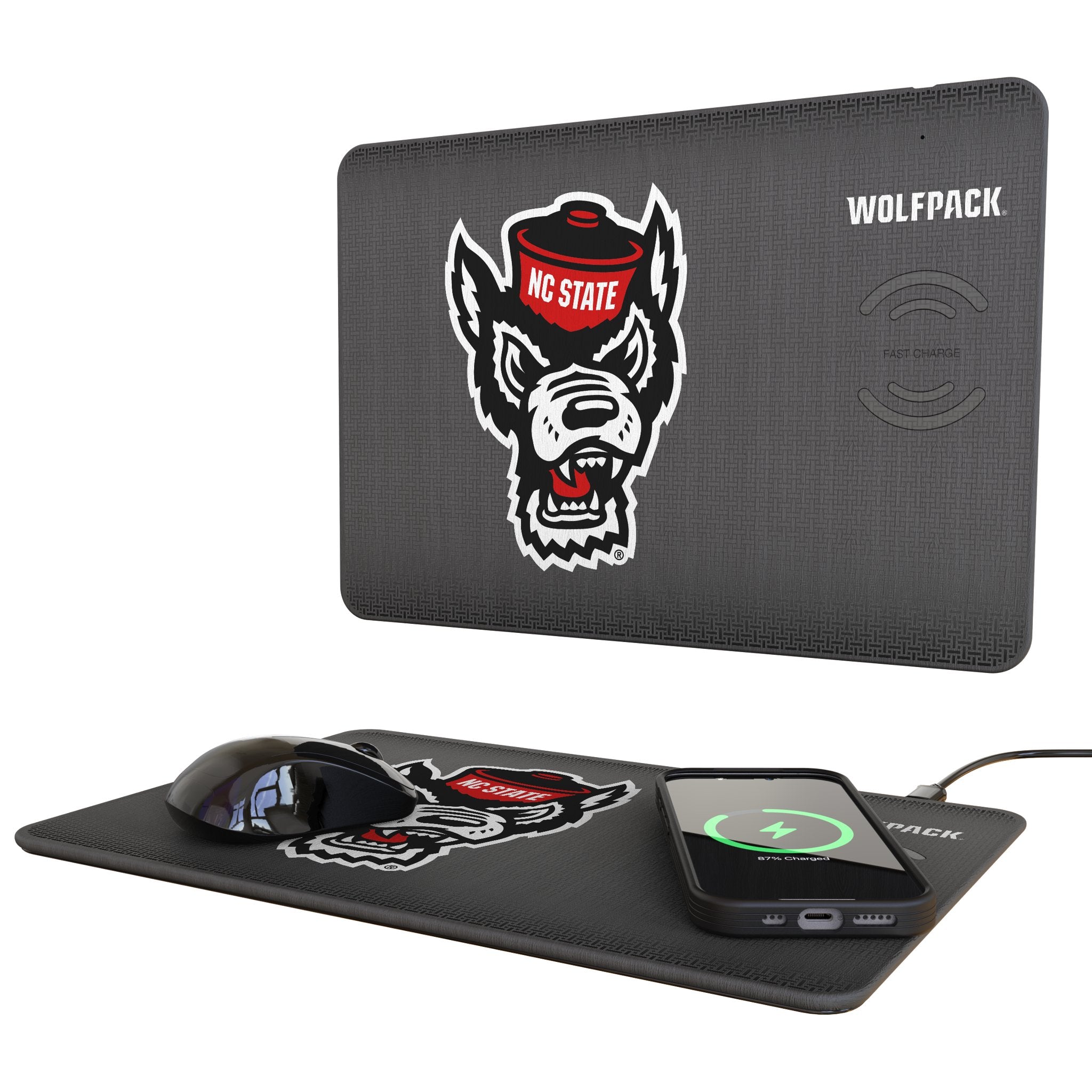 North Carolina State University Wolfpack Linen 15-Watt Wireless Charger and Mouse Pad - Sports Gifts, Sports Memorabilia, Sports Collectibles, Fan Shop
