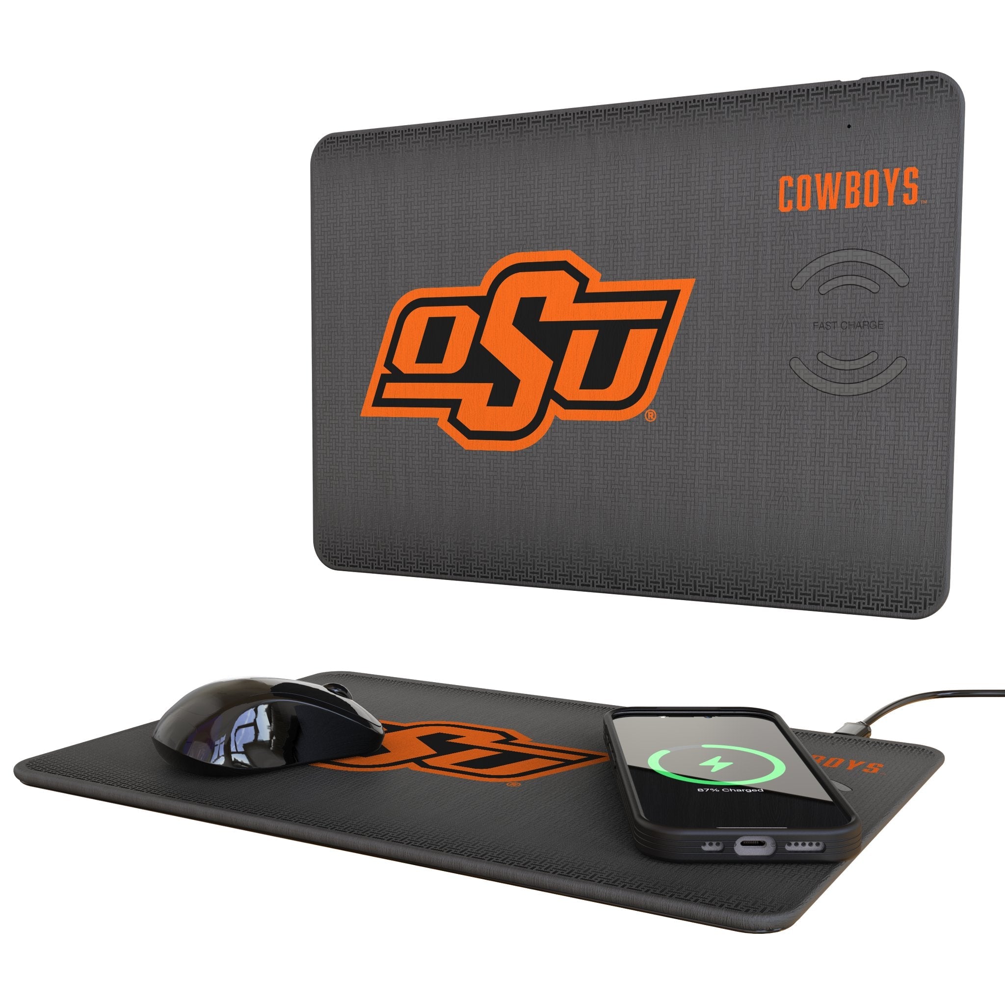 Oklahoma State University Cowboys Linen 15-Watt Wireless Charger and Mouse Pad - Sports Gifts, Sports Memorabilia, Sports Collectibles, Fan Shop