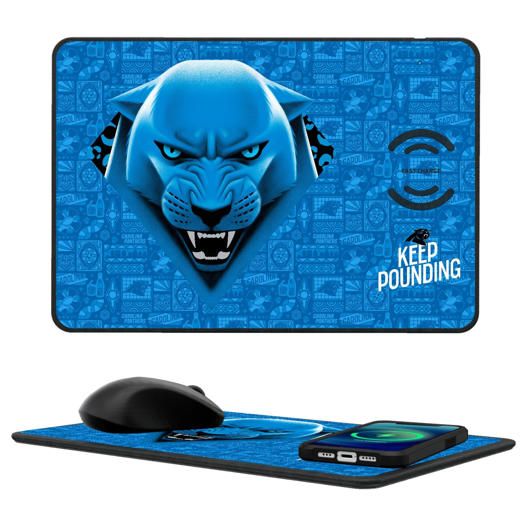 Carolina Panthers 2024 Illustrated Limited Edition 15-Watt Wireless Charger and Mouse Pad - Sports Gifts, Sports Memorabilia, Sports Collectibles, Fan Shop