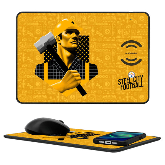Pittsburgh Steelers 2024 Illustrated Limited Edition 15-Watt Wireless Charger and Mouse Pad-0