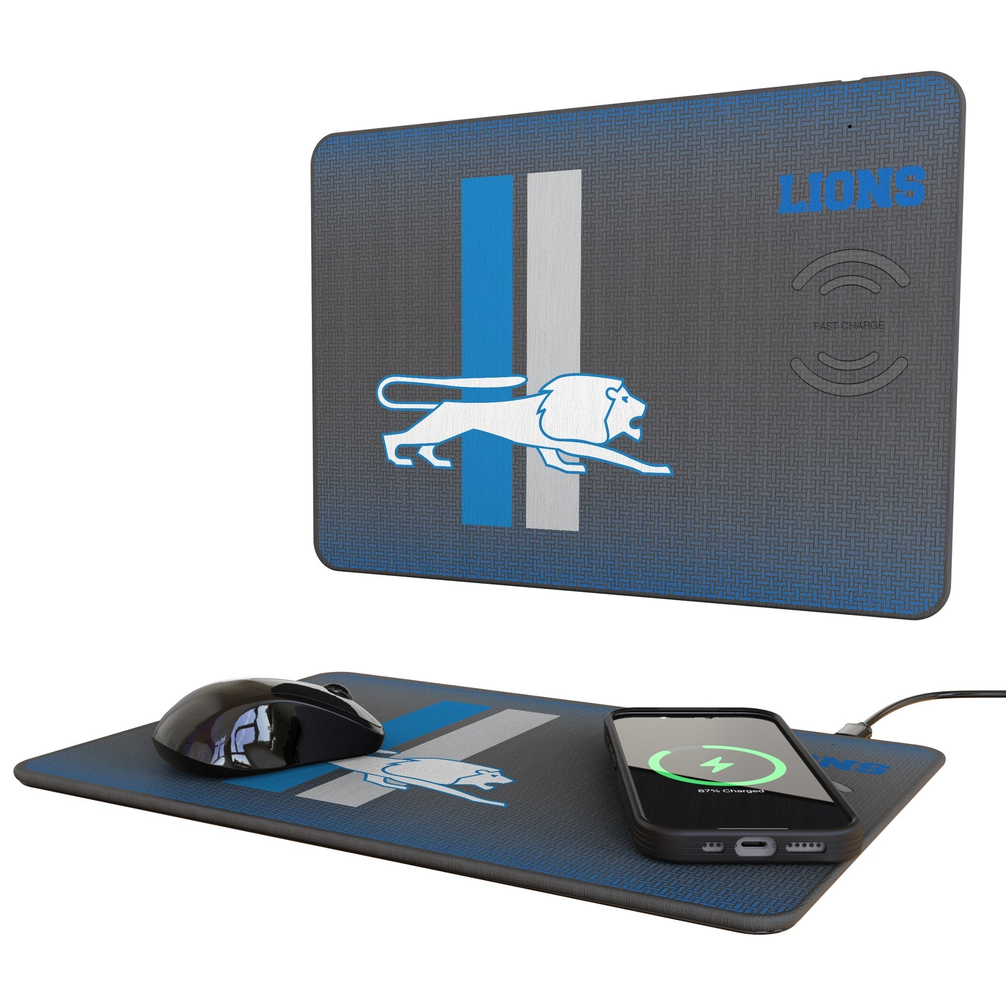 Detroit Lions Retro Linen 15-Watt Wireless Charger and Mouse Pad - Sports Gifts, Sports Memorabilia, Sports Collectibles, Fan Shop