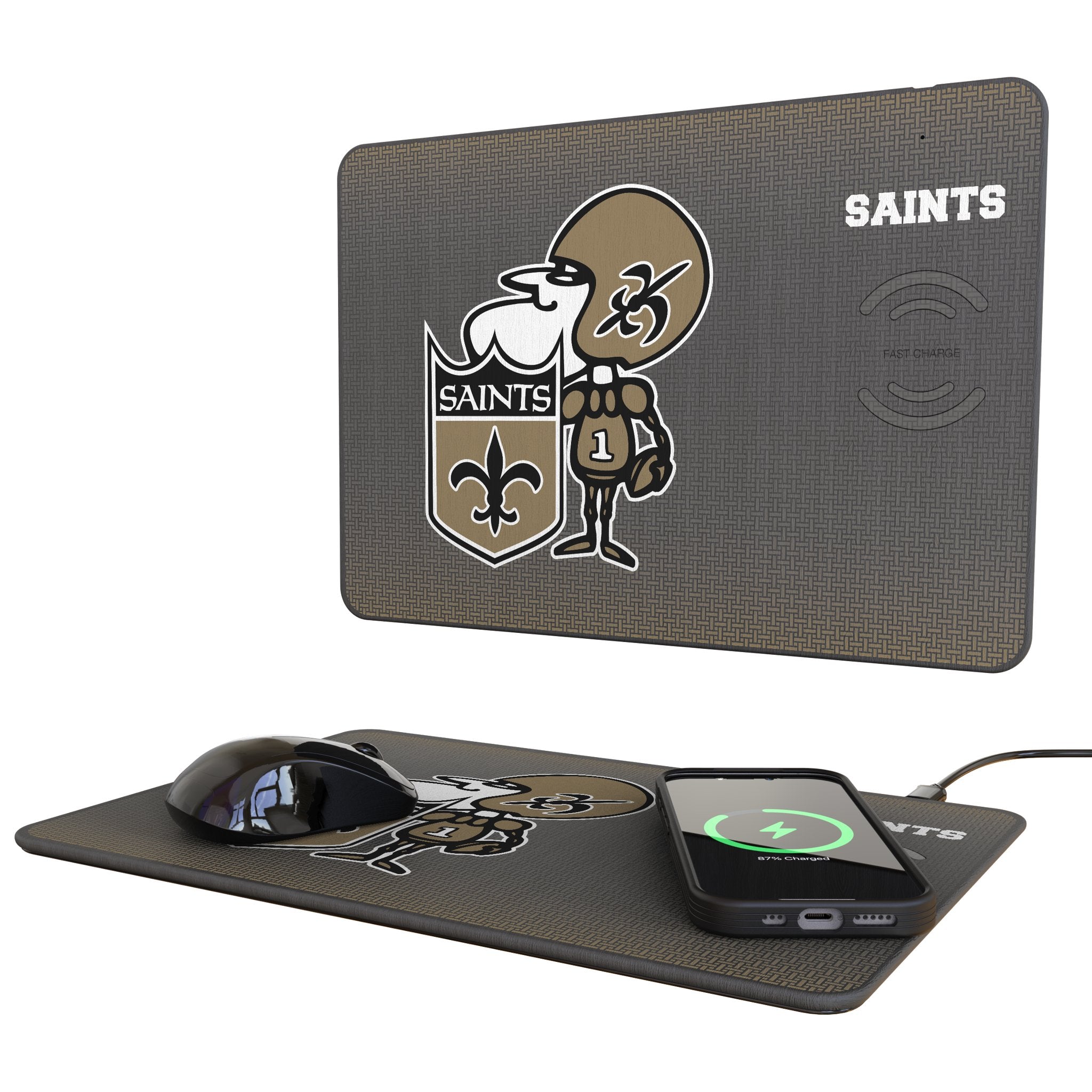 New Orleans Saints Historic Collection Linen 15-Watt Wireless Charger and Mouse Pad - Sports Gifts, Sports Memorabilia, Sports Collectibles, Fan Shop