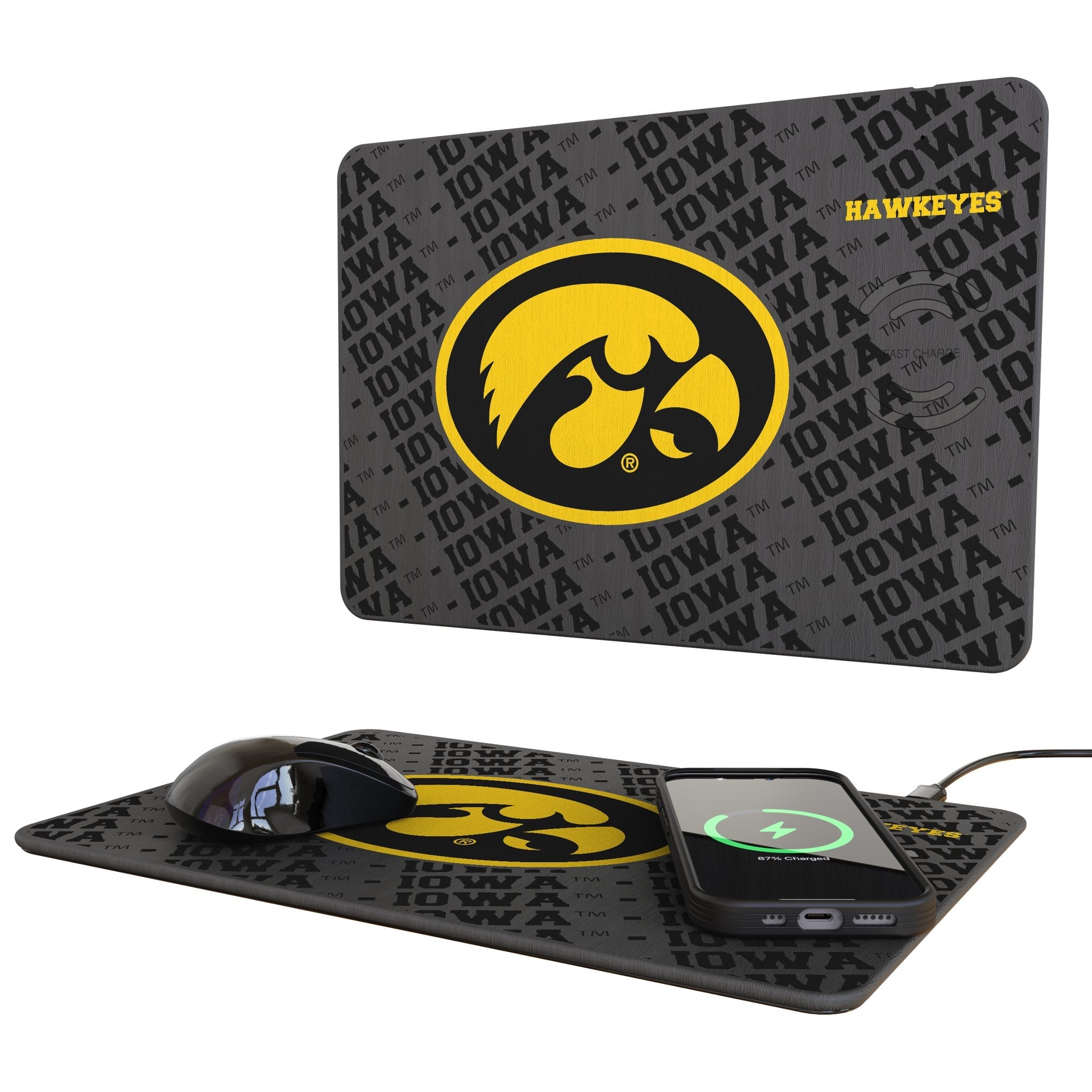 University of Iowa Hawkeyes Monocolor Tilt 15-Watt Wireless Charger and Mouse Pad - Sports Gifts, Sports Memorabilia, Sports Collectibles, Fan Shop