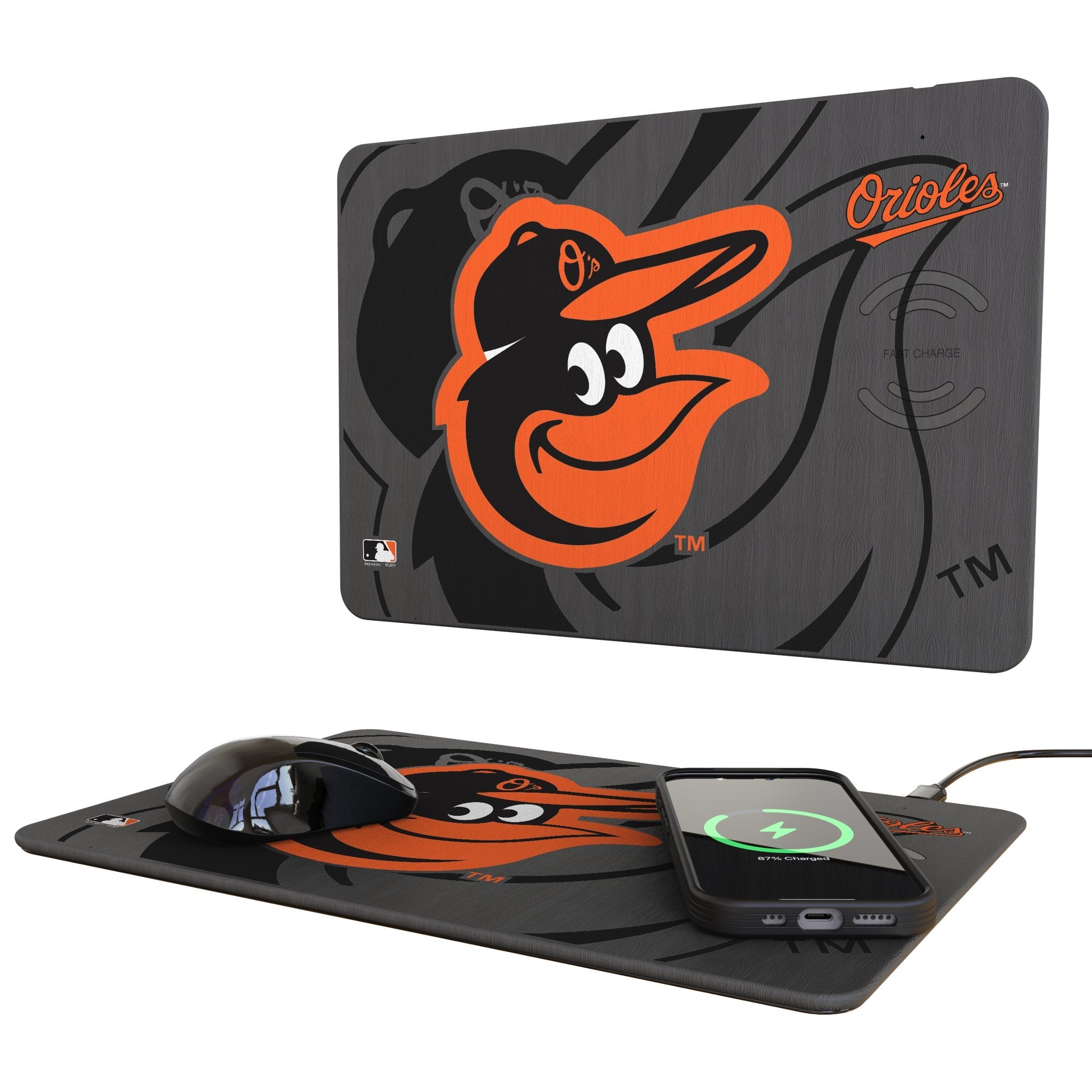 Baltimore Orioles Monocolor Tilt 15-Watt Wireless Charger and Mouse Pad - Sports Gifts, Sports Memorabilia, Sports Collectibles, Fan Shop
