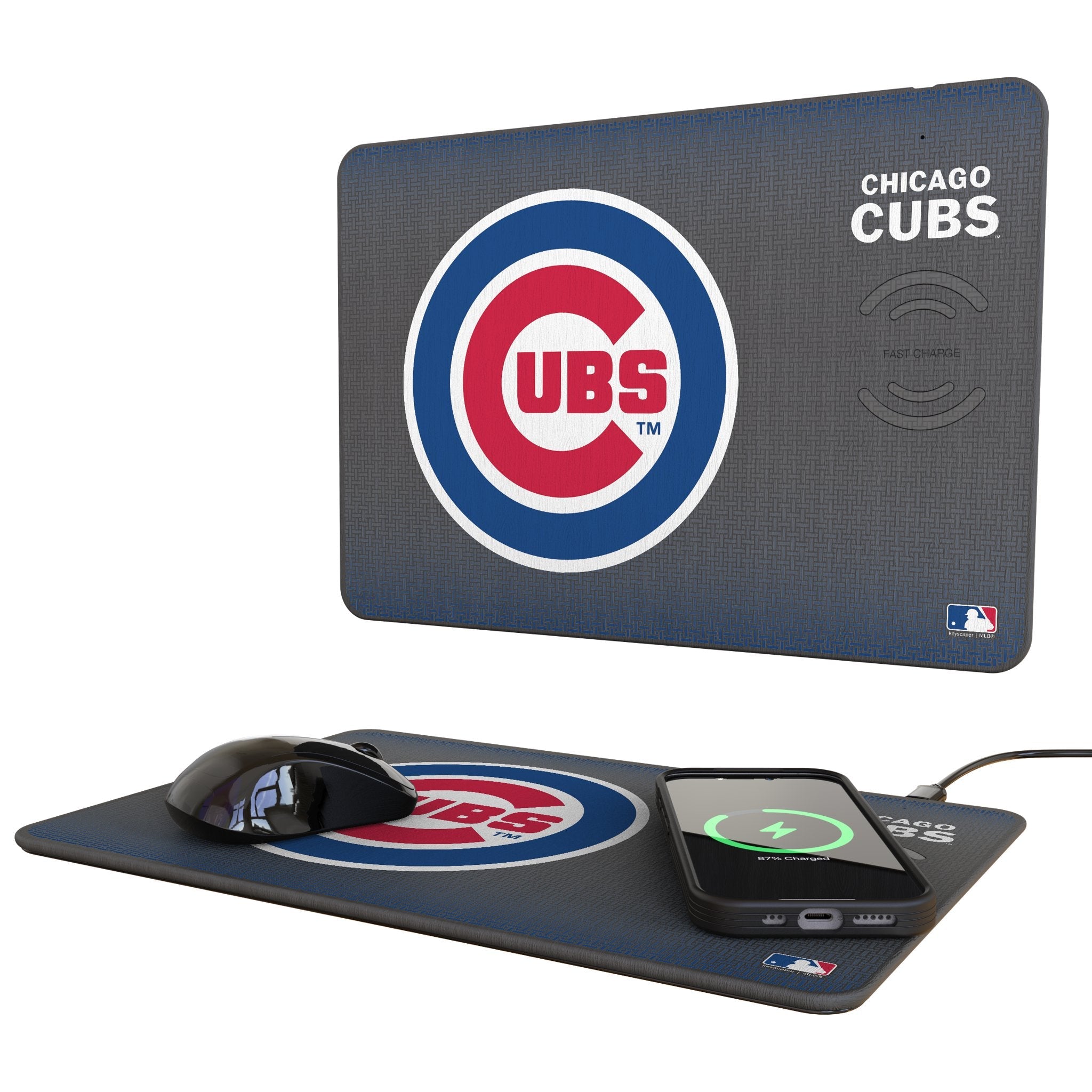 Chicago Cubs Linen 15-Watt Wireless Charger and Mouse Pad - Sports Gifts, Sports Memorabilia, Sports Collectibles, Fan Shop