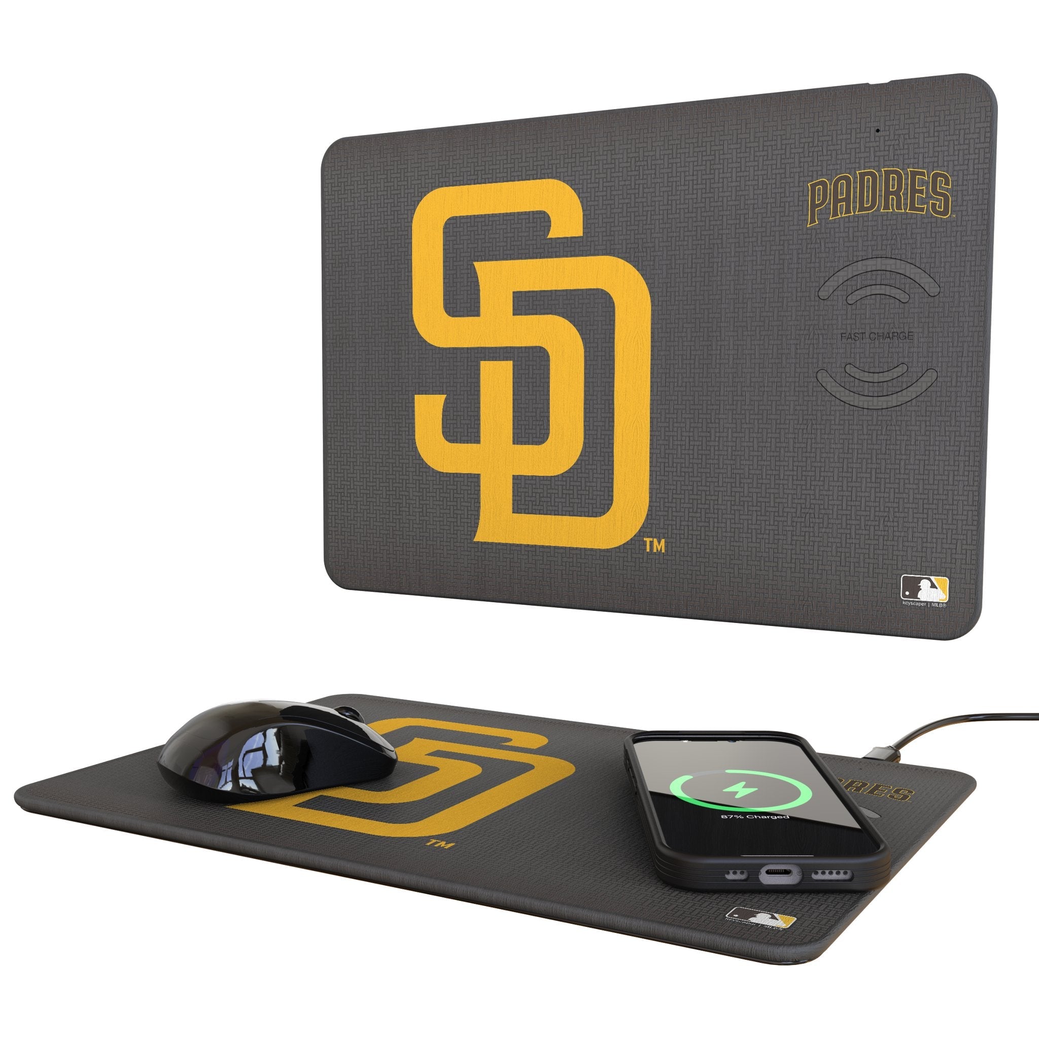 San Diego Padres Linen 15-Watt Wireless Charger and Mouse Pad - Sports Gifts, Sports Memorabilia, Sports Collectibles, Fan Shop