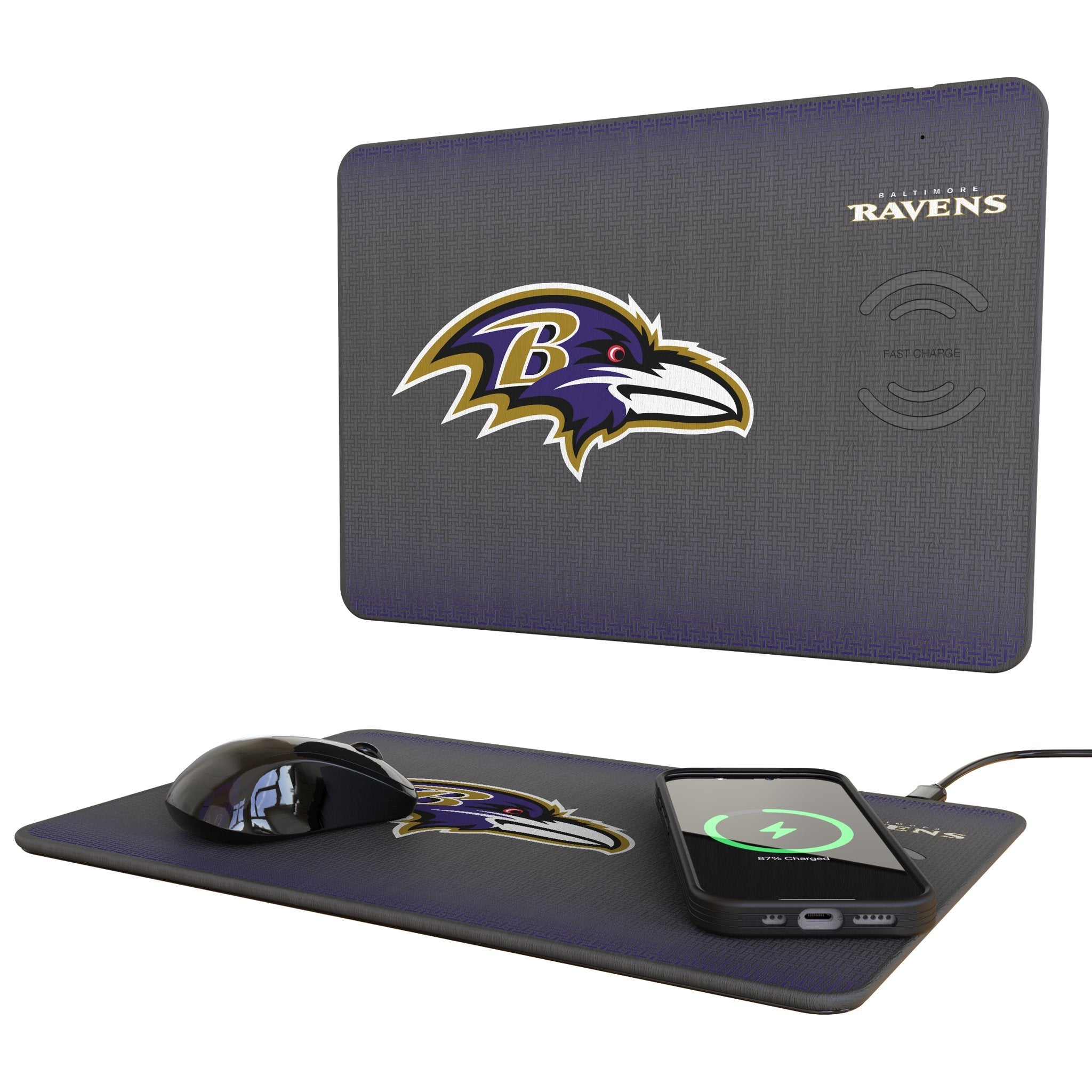 Baltimore Ravens Linen 15-Watt Wireless Charger and Mouse Pad - Sports Gifts, Sports Memorabilia, Sports Collectibles, Fan Shop