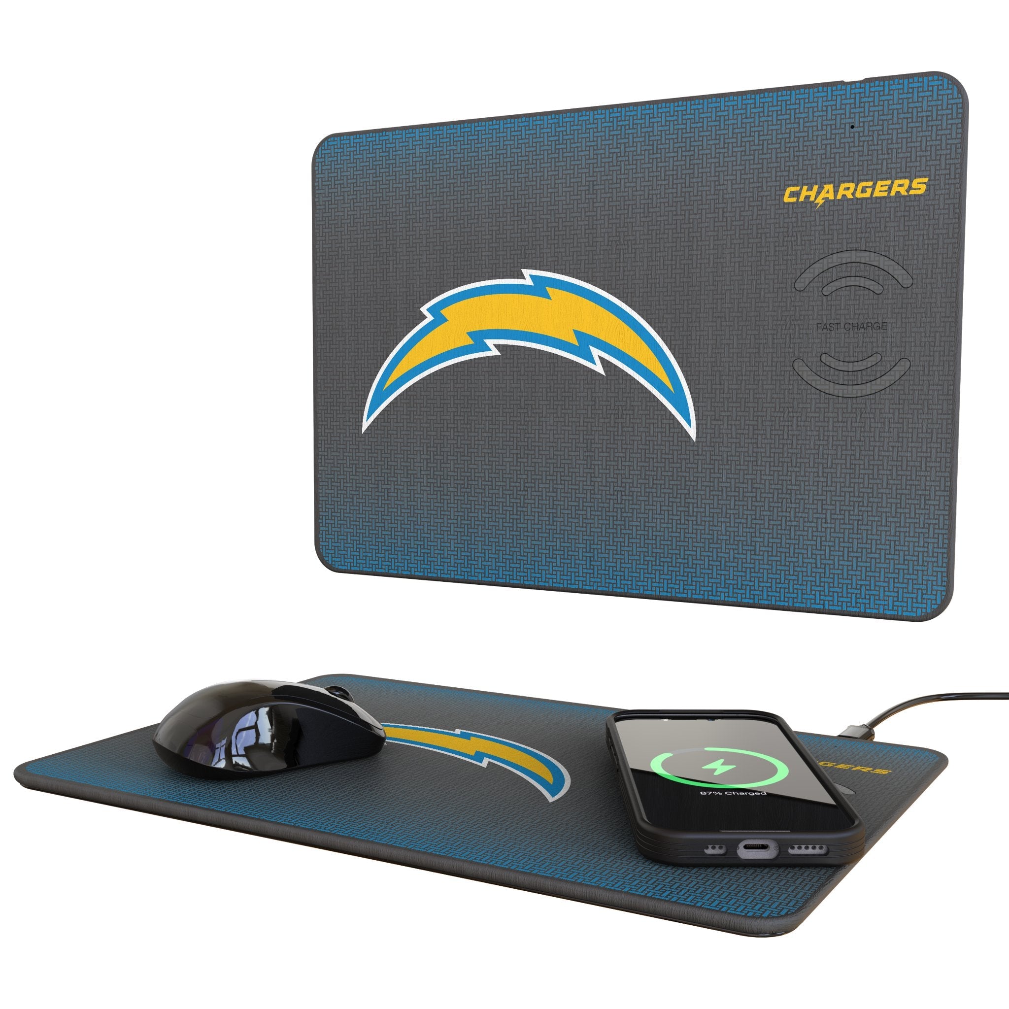 Los Angeles Chargers Linen 15-Watt Wireless Charger and Mouse Pad - Sports Gifts, Sports Memorabilia, Sports Collectibles, Fan Shop