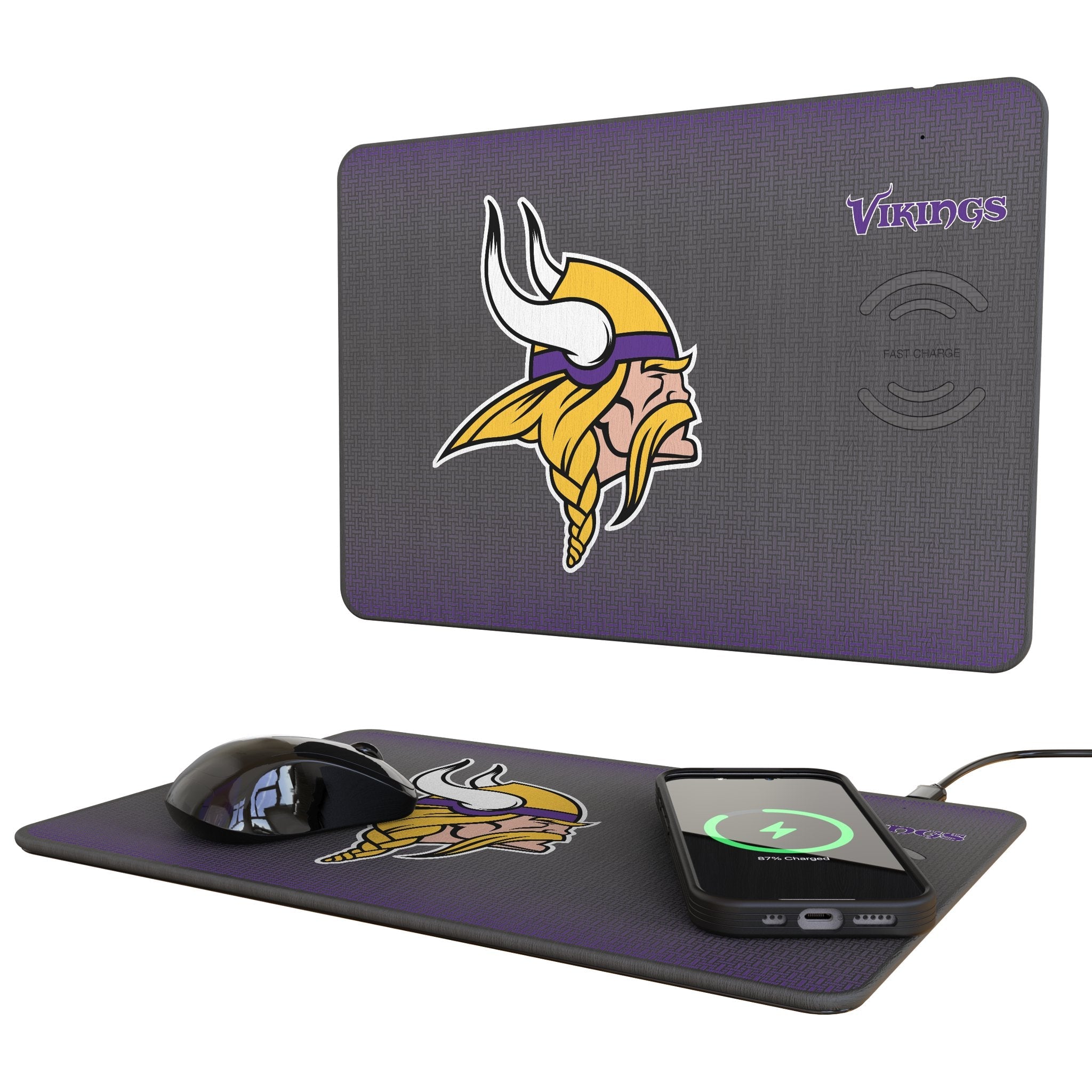 Minnesota Vikings Linen 15-Watt Wireless Charger and Mouse Pad - Sports Gifts, Sports Memorabilia, Sports Collectibles, Fan Shop