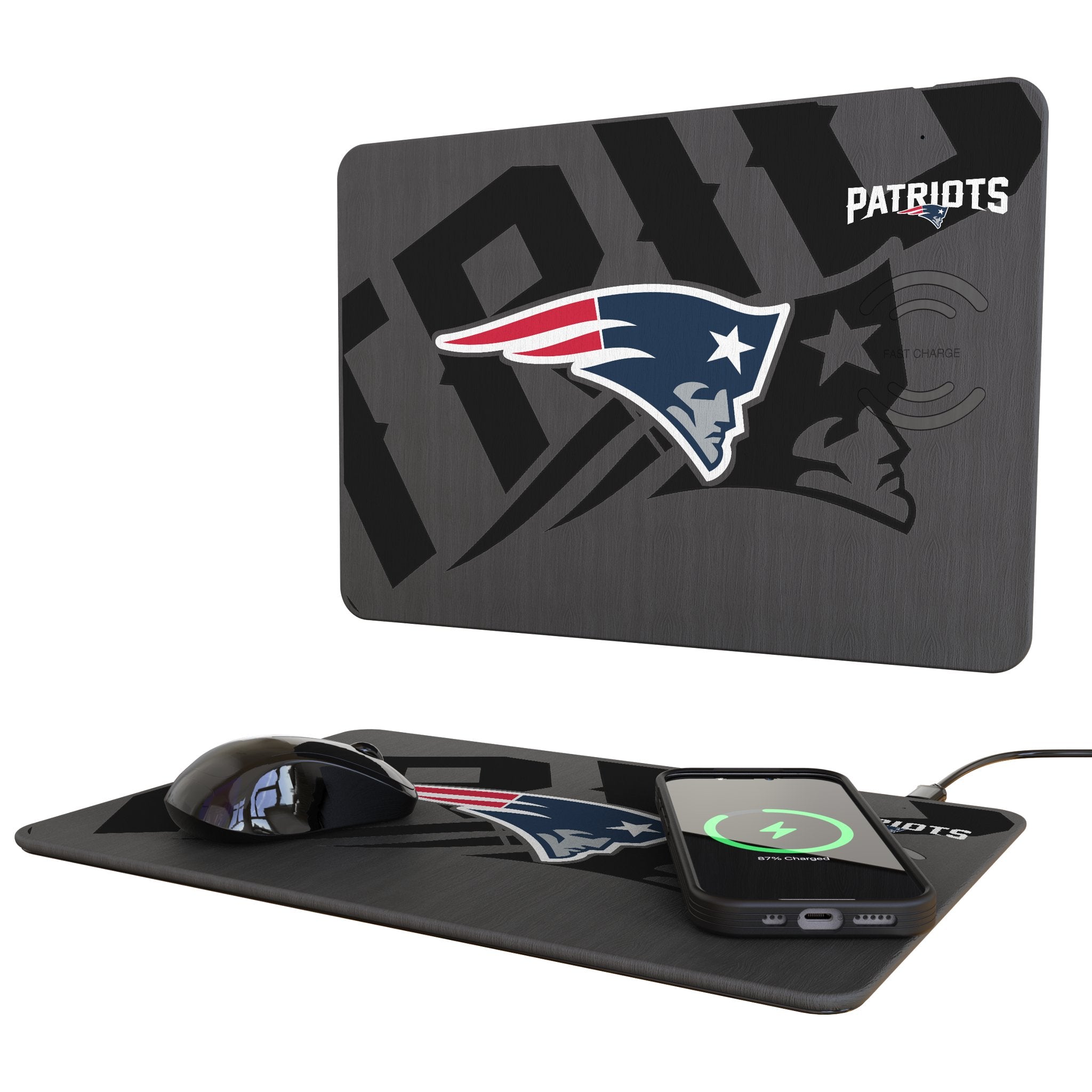 New England Patriots Monocolor Tilt 15-Watt Wireless Charger and Mouse Pad - Sports Gifts, Sports Memorabilia, Sports Collectibles, Fan Shop